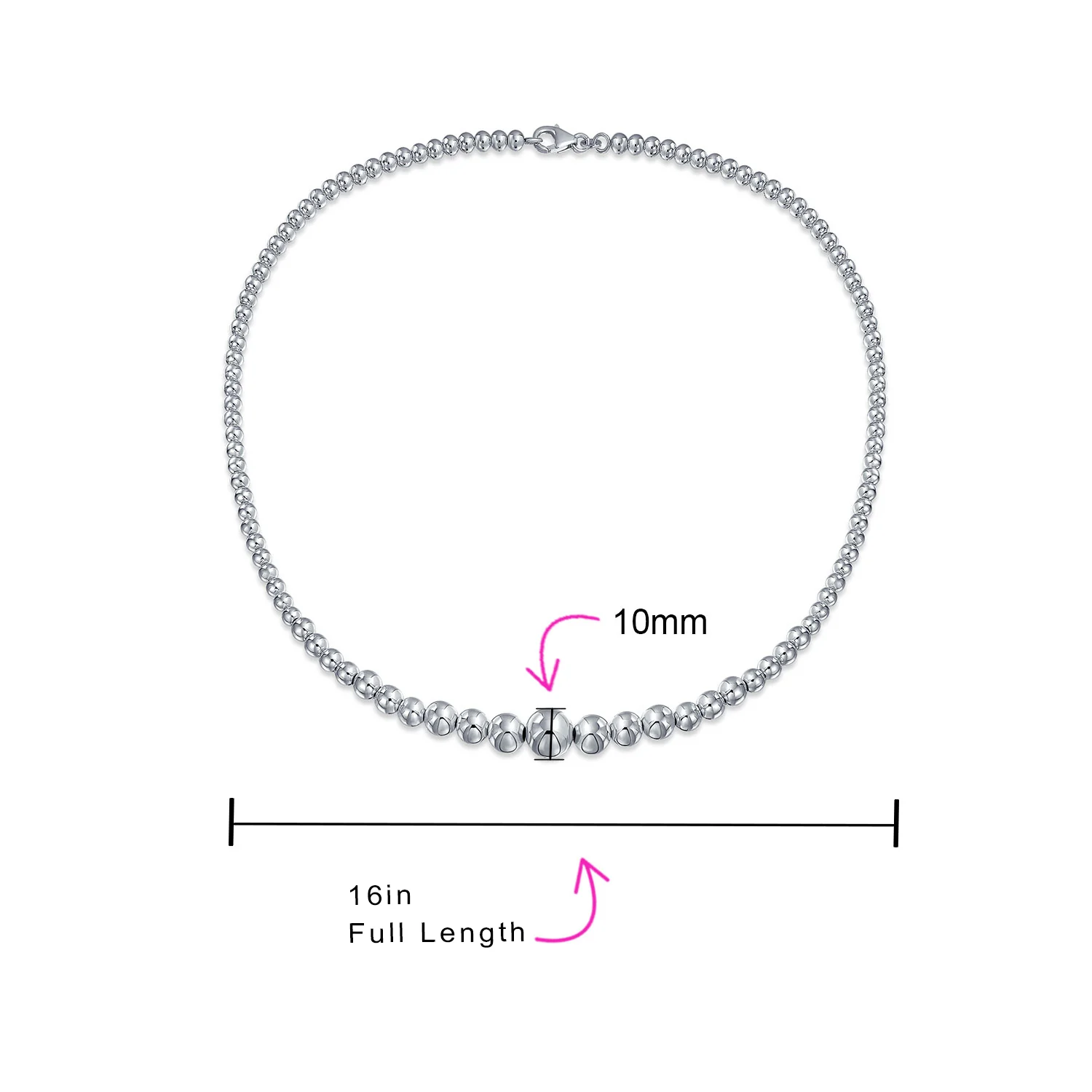 Classic Shinny Polished .925 Sterling Silver Graduated Round Bead Ball Strand Necklace 16 Inch - Image 4