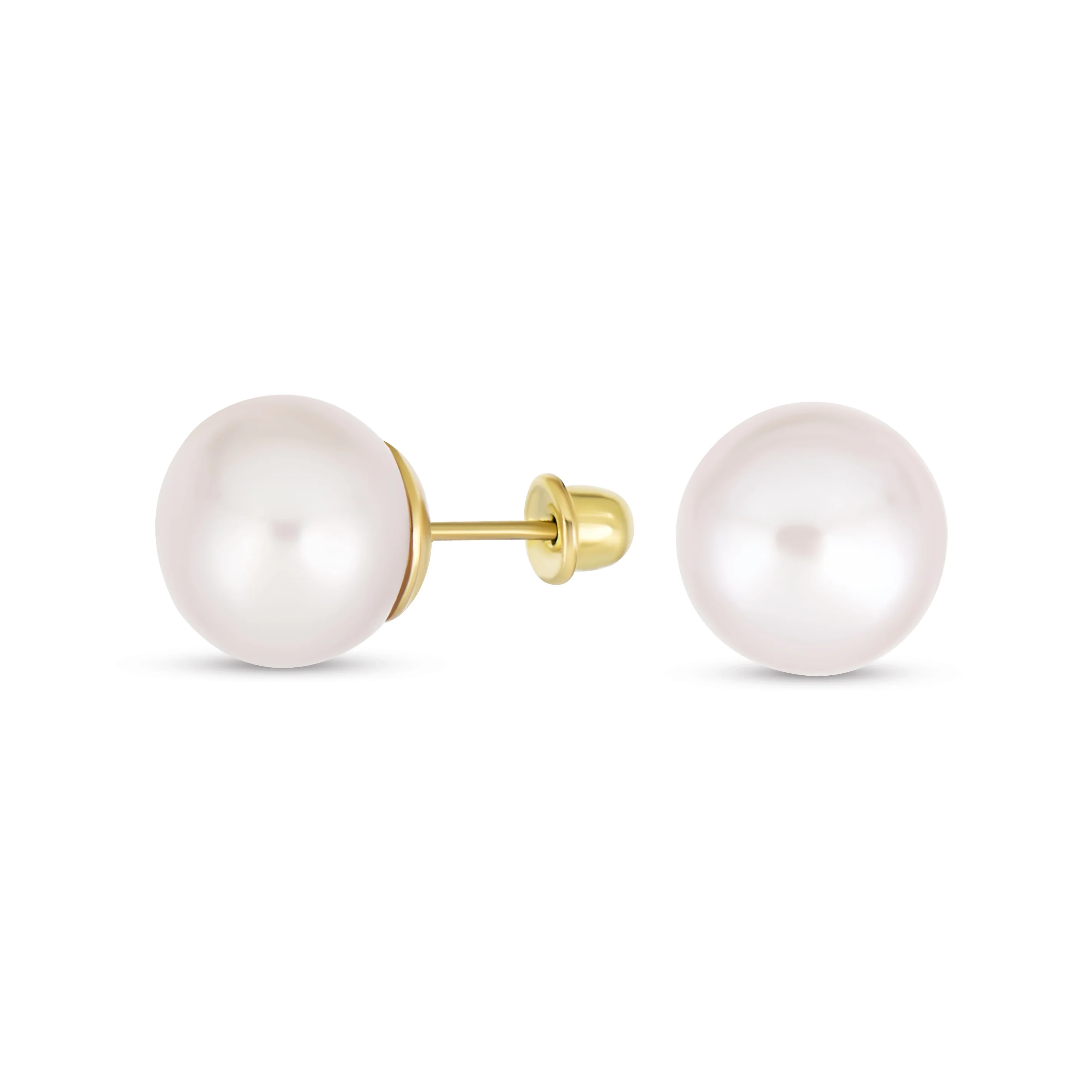 Tiny 10K Gold Freshwater Cultured Button Pearl Stud Earrings June Birthstone - Image 2