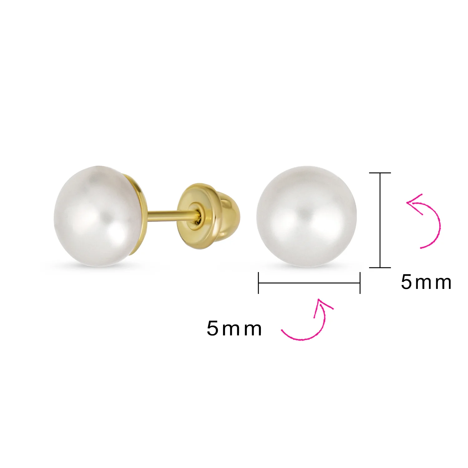 Tiny 10K Gold Freshwater Cultured Button Pearl Stud Earrings June Birthstone - Image 7