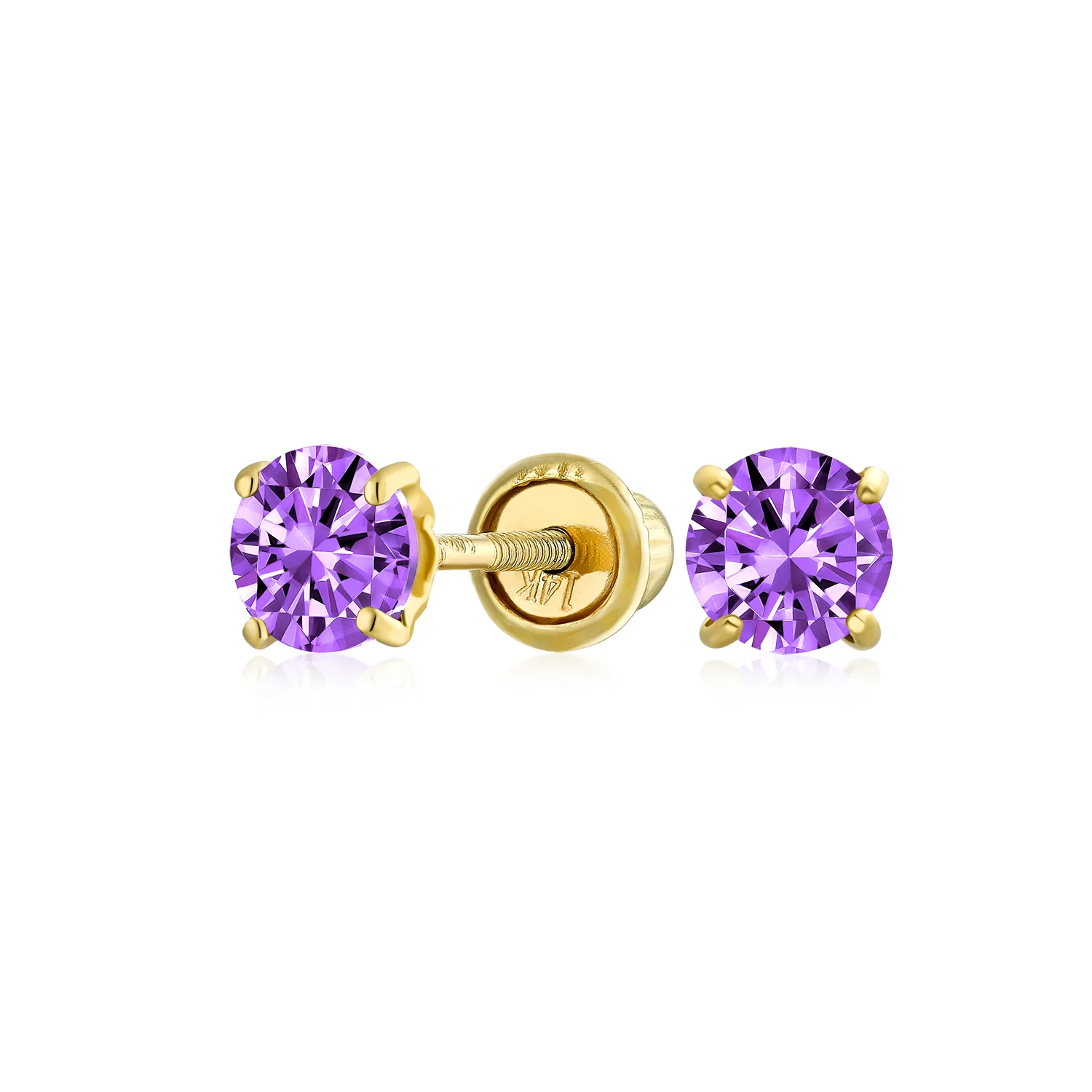 Traditional Tiny CZ Stud Earrings 14K Gold Solitaire Screw Back 3MM 4MM - Image 4