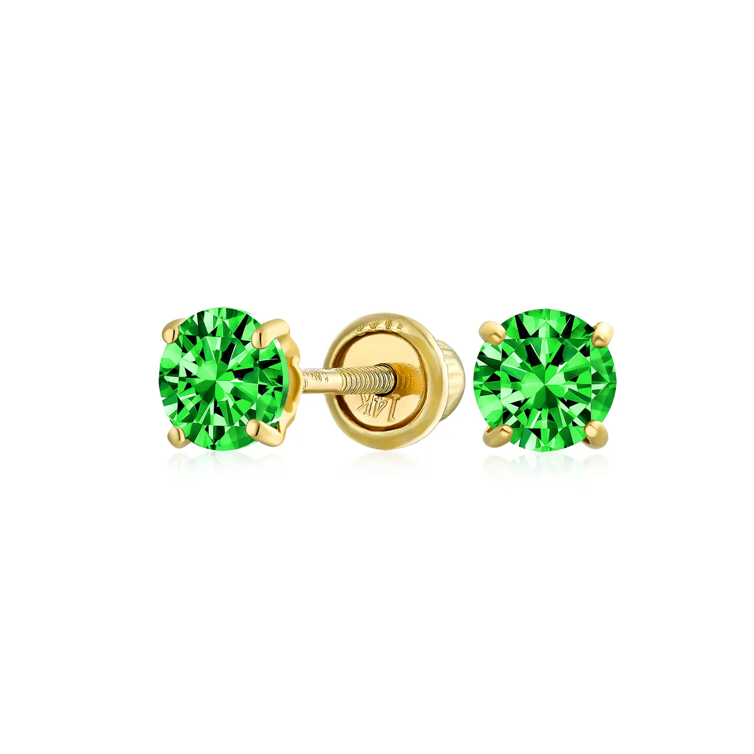 Traditional Tiny CZ Stud Earrings 14K Gold Solitaire Screw Back 3MM 4MM - Image 7