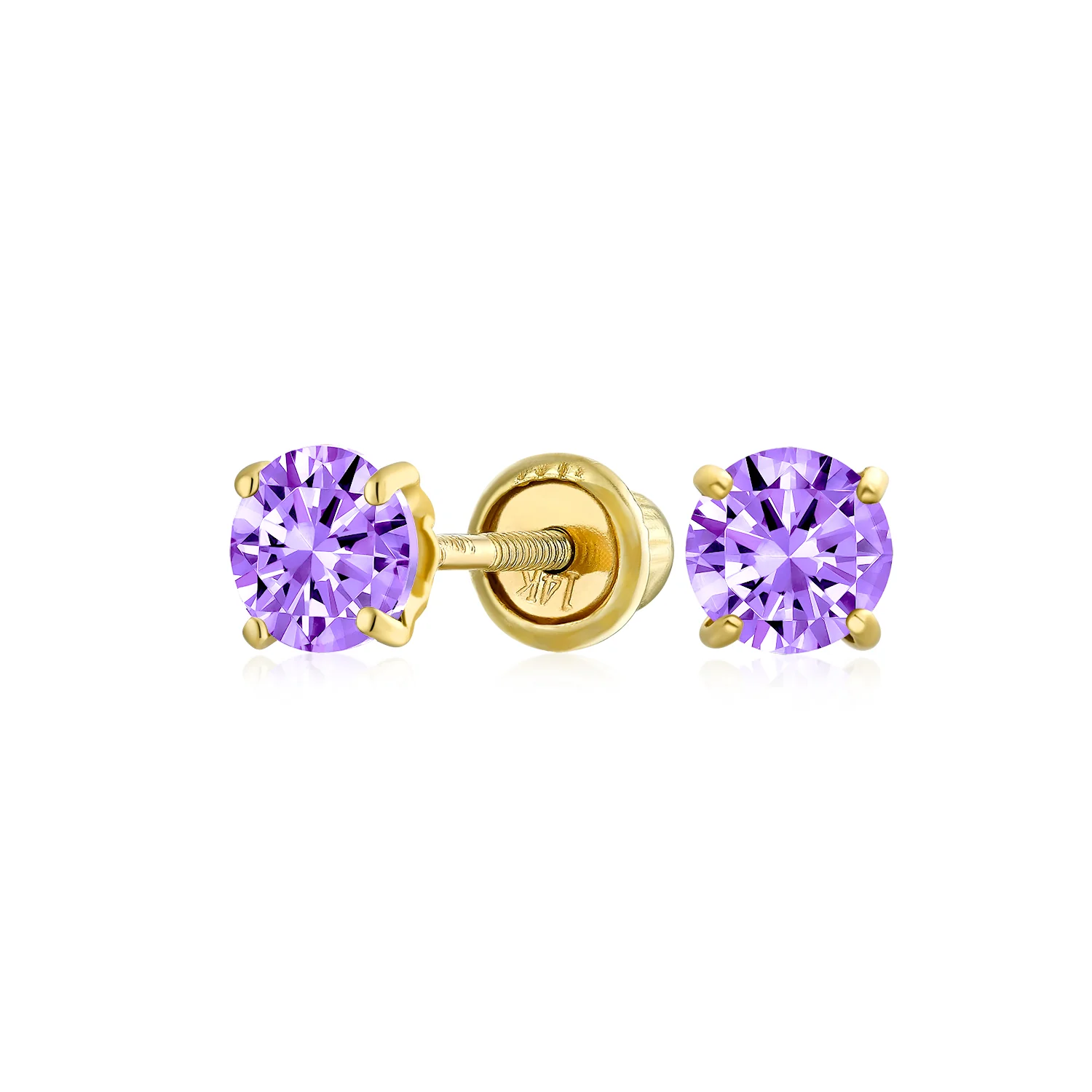Traditional Tiny CZ Stud Earrings 14K Gold Solitaire Screw Back 3MM 4MM - Image 8