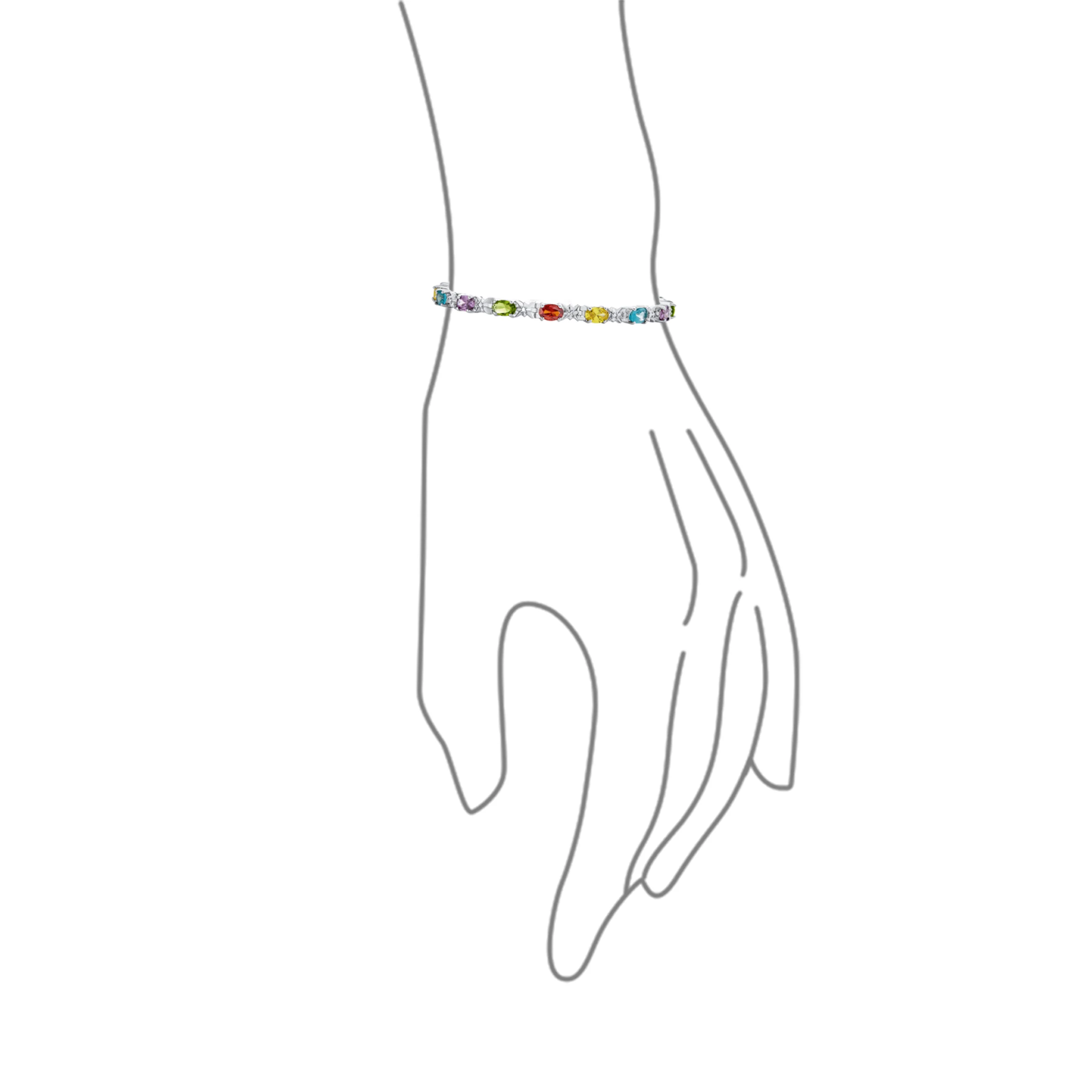 12 CTW Cubic Zirconia Oval CZ Colorful Multi Color Tennis Bracelet 7-7.5 Inch Silver Plated - Image 3