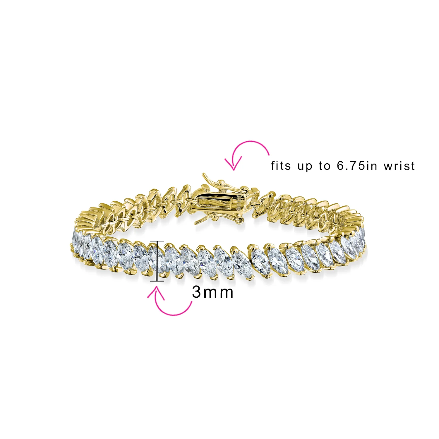 Alternating Marquise Shape Cubic Zirconia CZ 25 CTW Statement Tennis Bracelet - Image 14