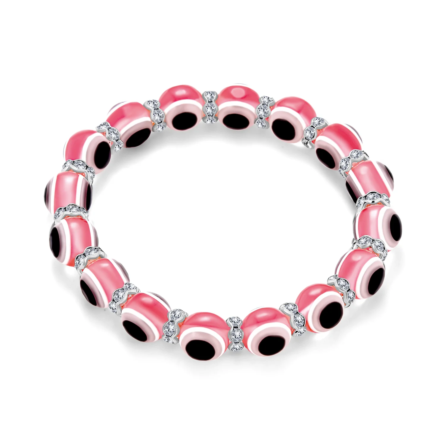 Translucent Turkish Glass Bead Evil Eye Stretch Bracelet with Crystal Spacers - Image 2