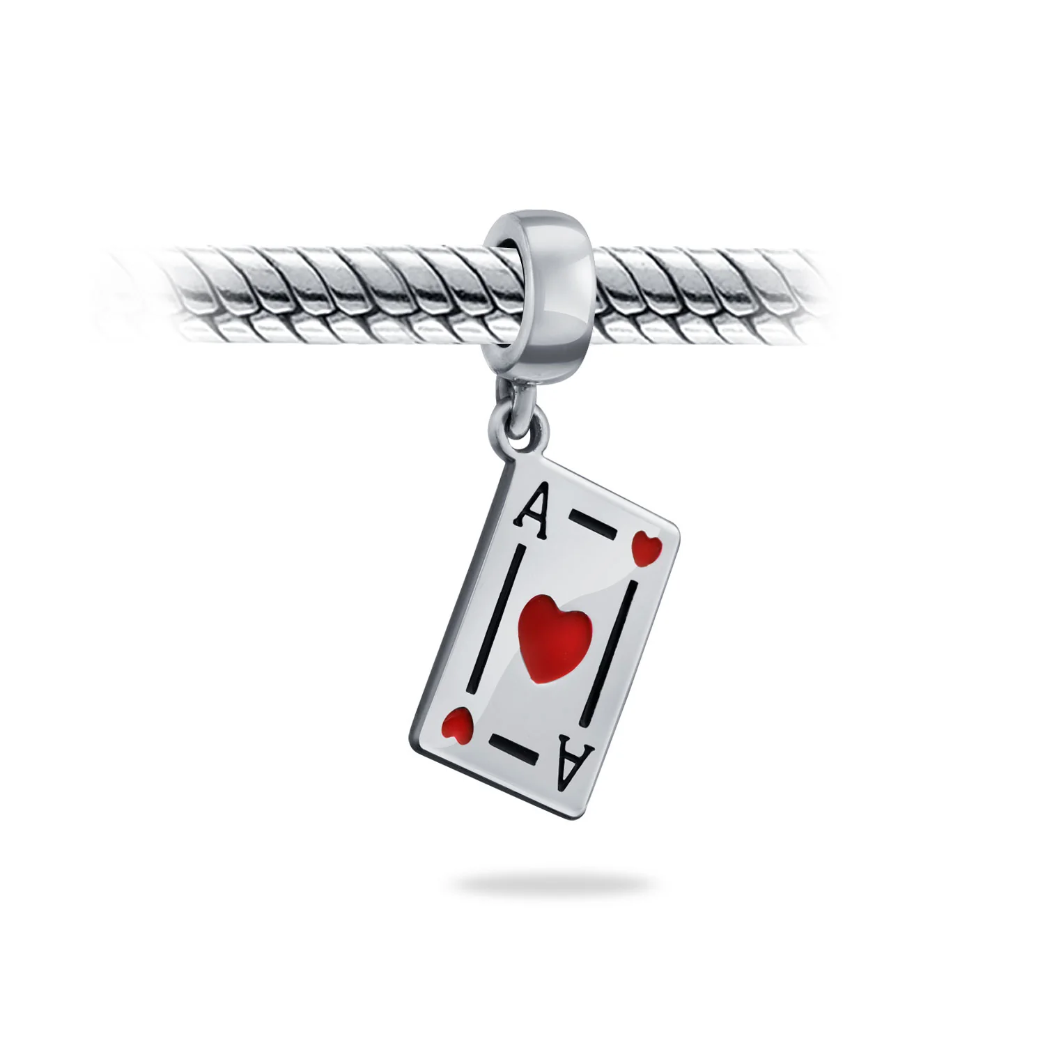 Travel Casino Ace of Hearts Dangle Charm Bead Red Heart Sterling Silver Bracelet - Image 2