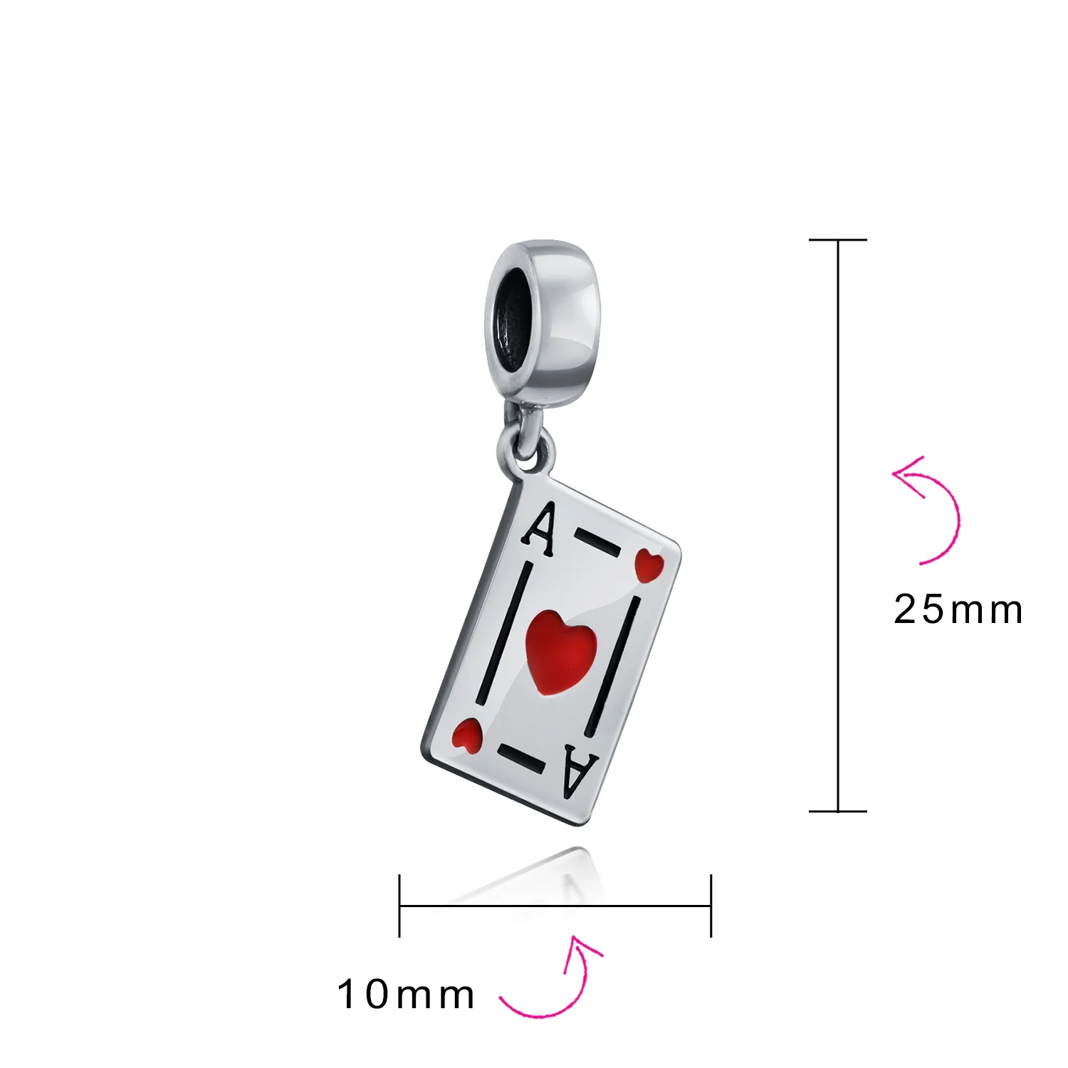 Travel Casino Ace of Hearts Dangle Charm Bead Red Heart Sterling Silver Bracelet - Image 3