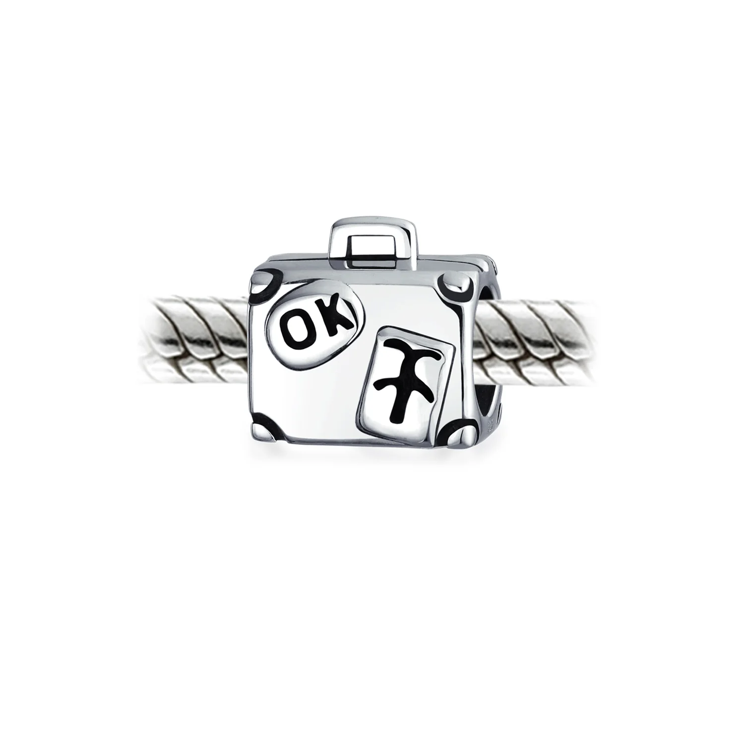 Set of 2 Vacation Travel Suitcase Luggage & Egyptian Pyramid Charm Bead Silver - Image 3