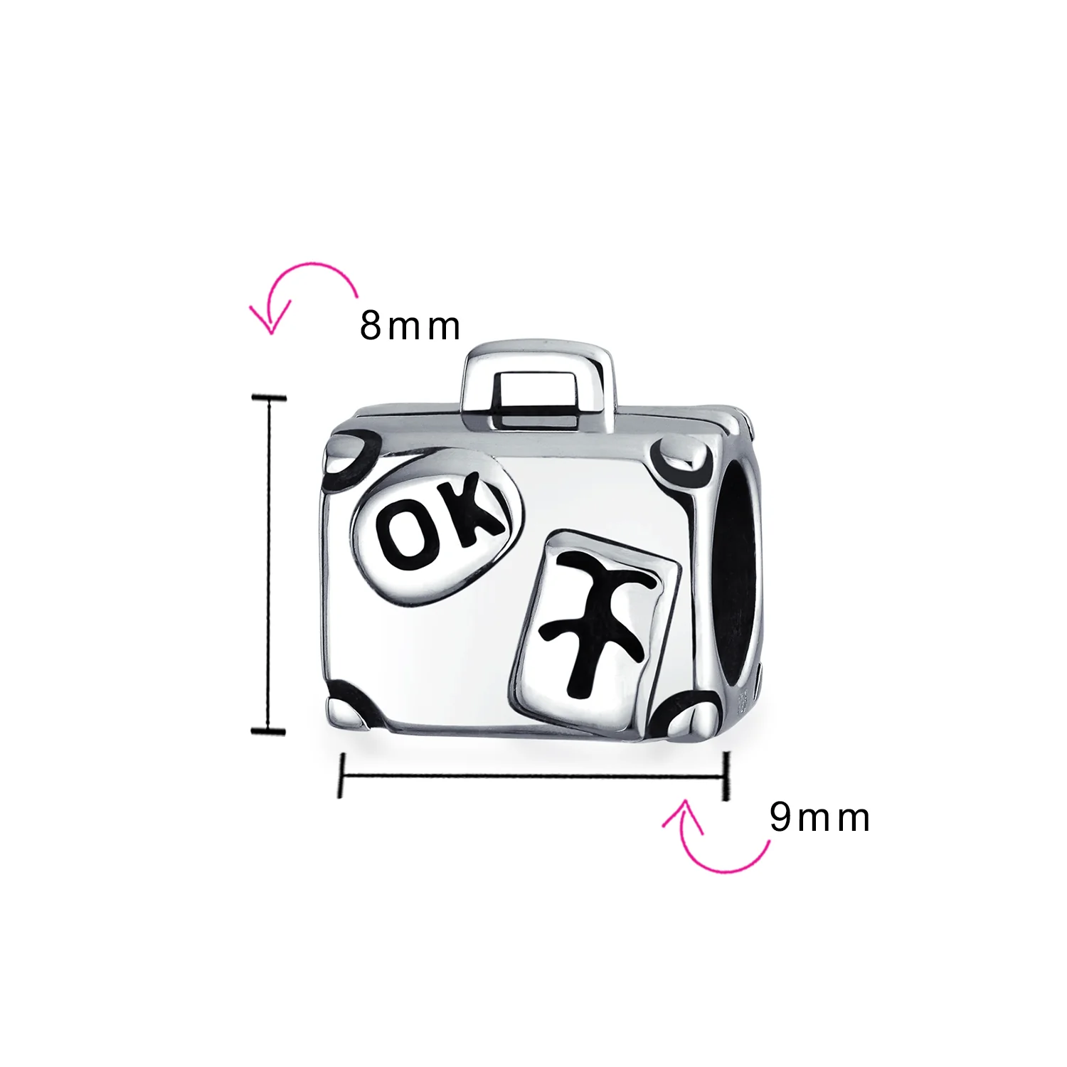 Set of 2 Vacation Travel Suitcase Luggage & Egyptian Pyramid Charm Bead Silver - Image 4