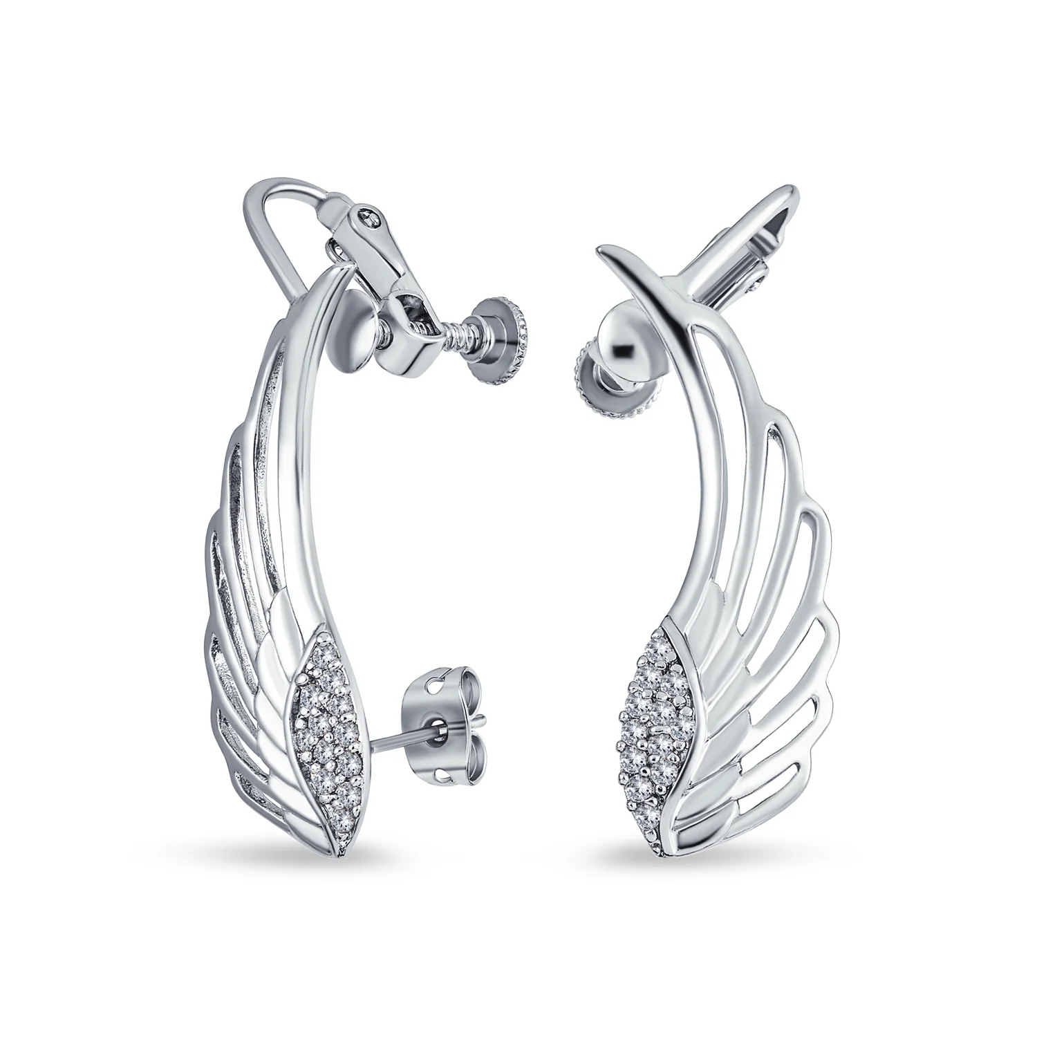 Trendy Angel Wing Feather Ear Cuff Cartilage Earrings Rose Gold Silver Plated - Image 2