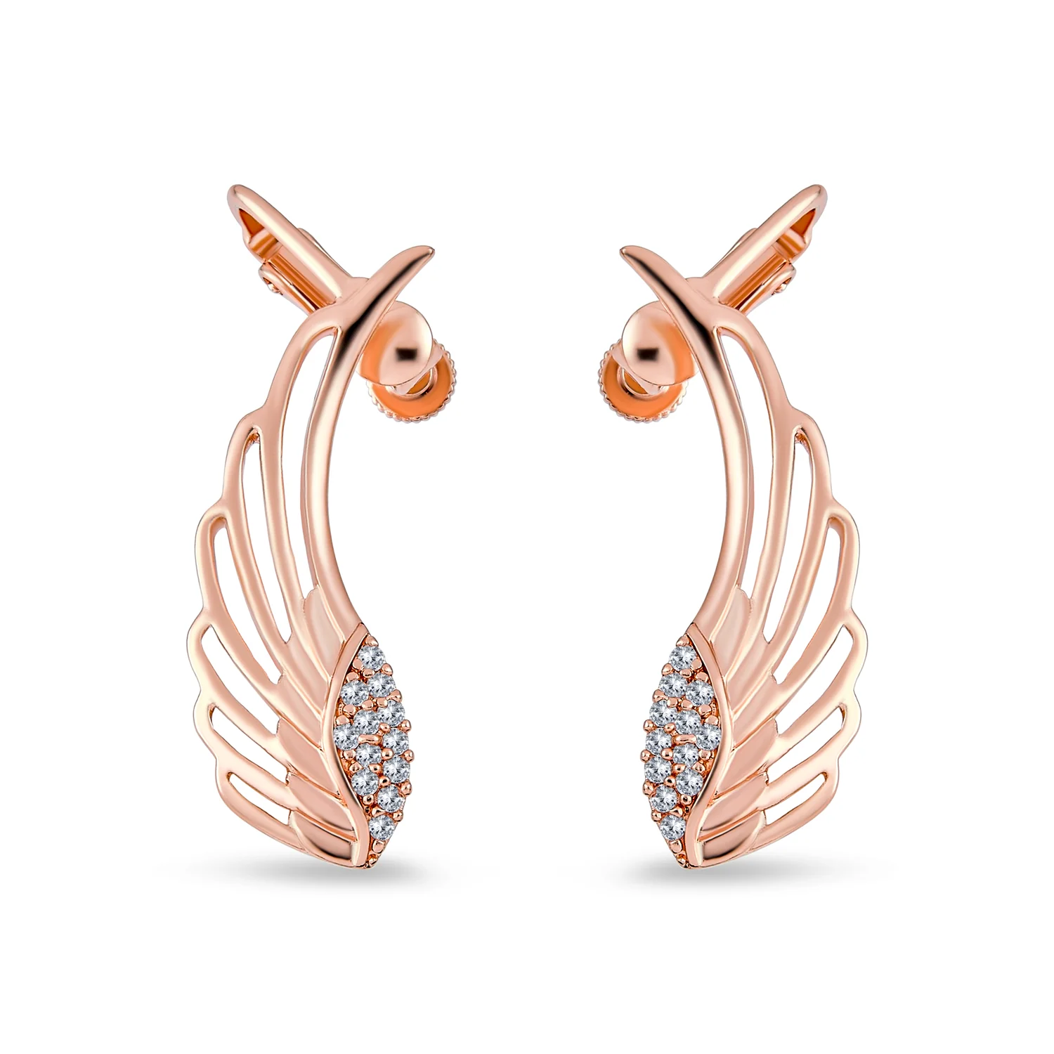 Trendy Angel Wing Feather Ear Cuff Cartilage Earrings Rose Gold Silver Plated - Image 3