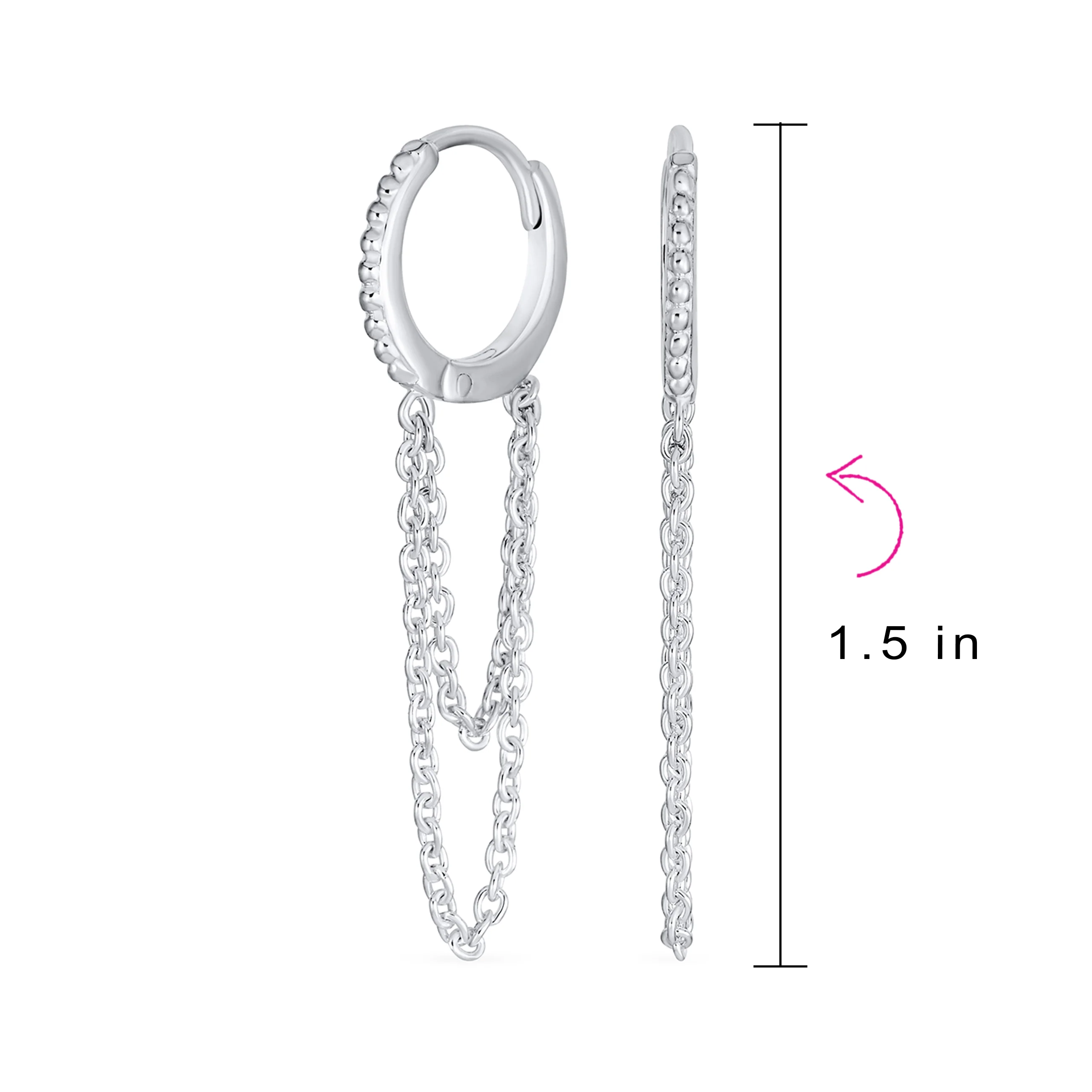 Trendy Dainty CZ Hoop Earrings with Pave Accent and Double Chain Sterling Silver - Image 4