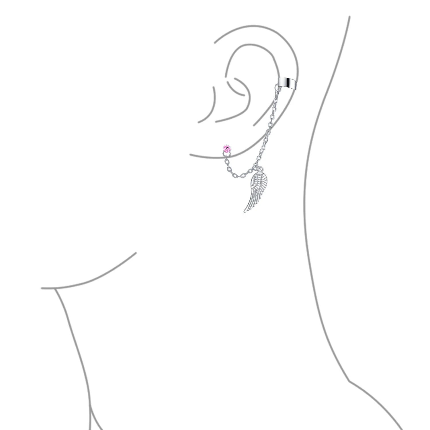 Trendy Unisex Ear Cuff Cartilage Angel Wing Feather Helix Chain Earring Crystal - Image 2