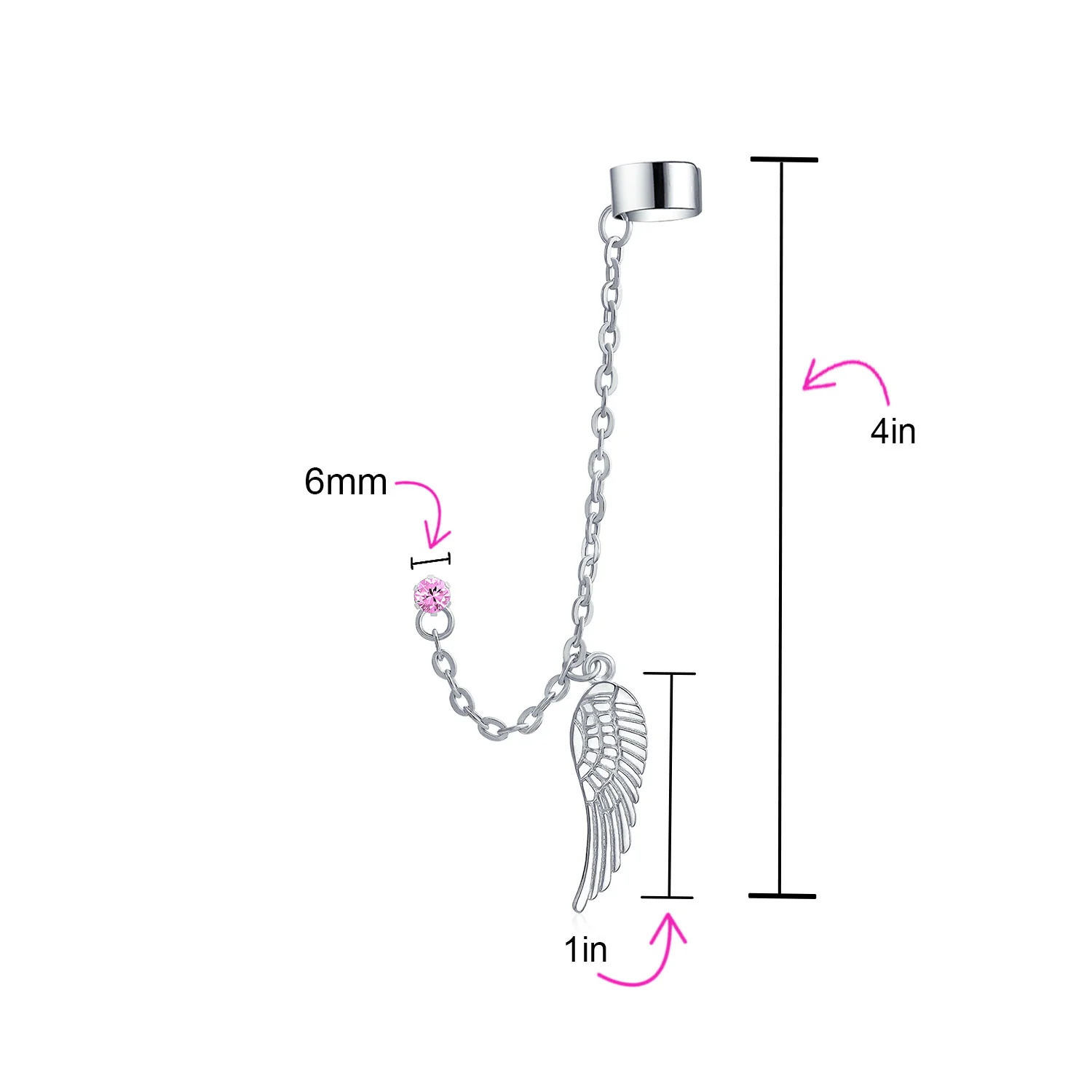 Trendy Unisex Ear Cuff Cartilage Angel Wing Feather Helix Chain Earring Crystal - Image 3