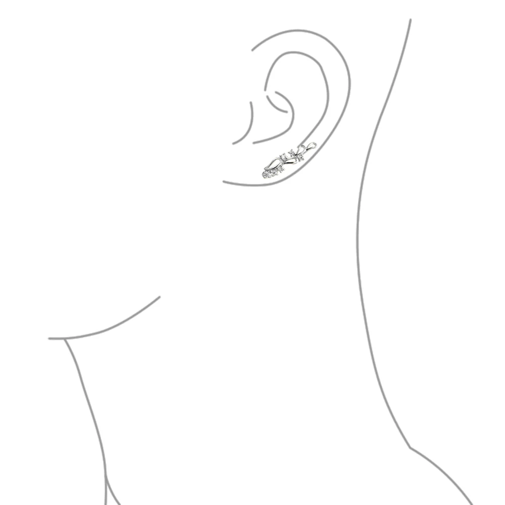 Trendy Leaf Swirl Ear Cuff Cartilage CZ Crawlers 14K Gold Plated Sterling Silver - Image 3