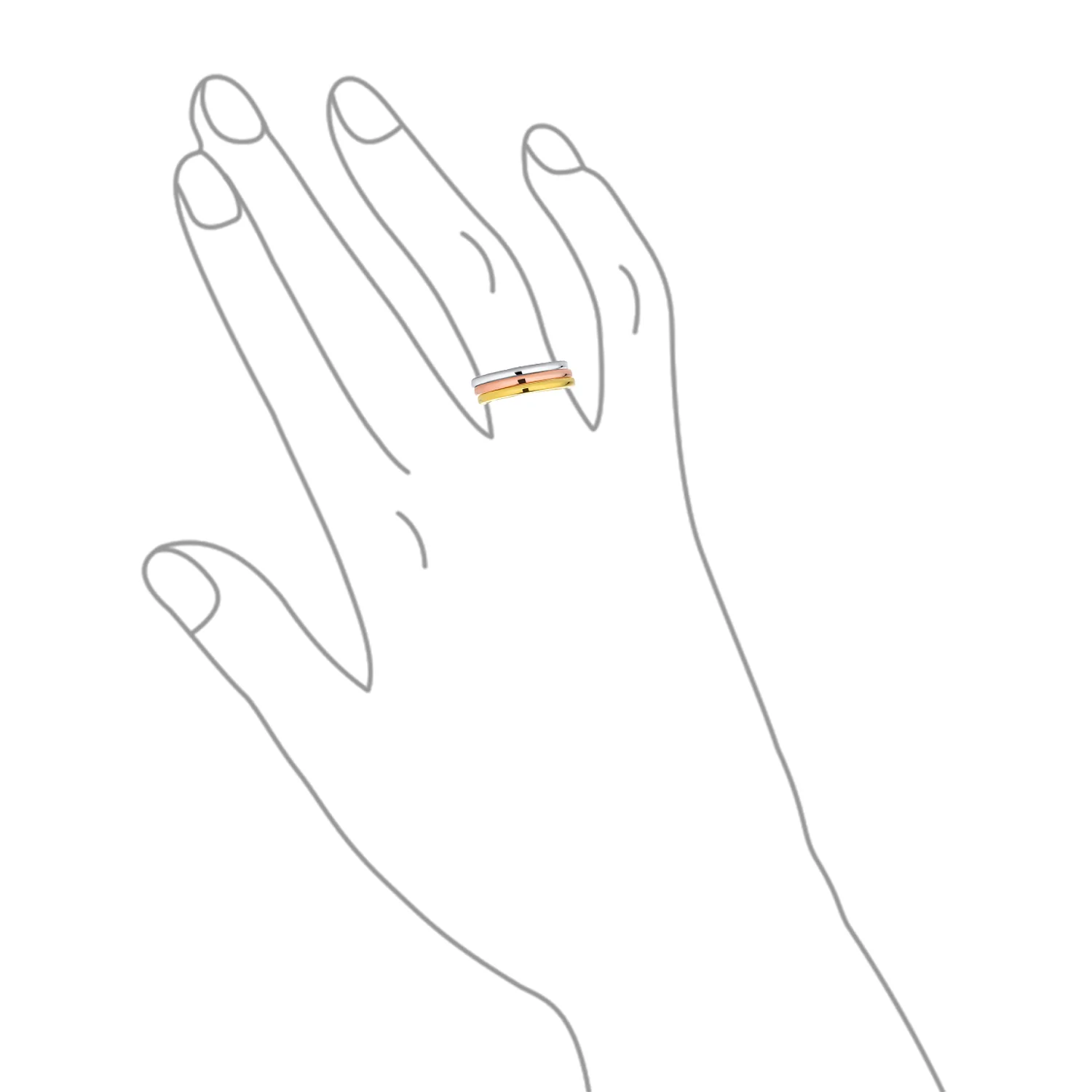 Tri Color Silver Ring: Stacking Couples Wedding Band Set 14K Gold Plated Silver - Image 3