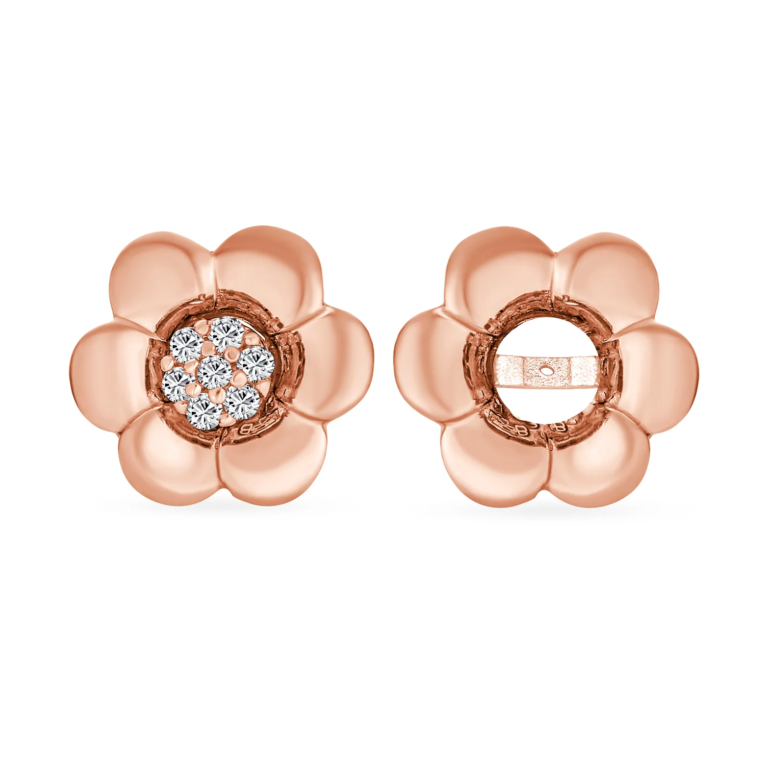 Tri-Tone CZ Infinity Bangle Bracelet & Rose Stud Earrings Set Rose Gold Plated - Image 6