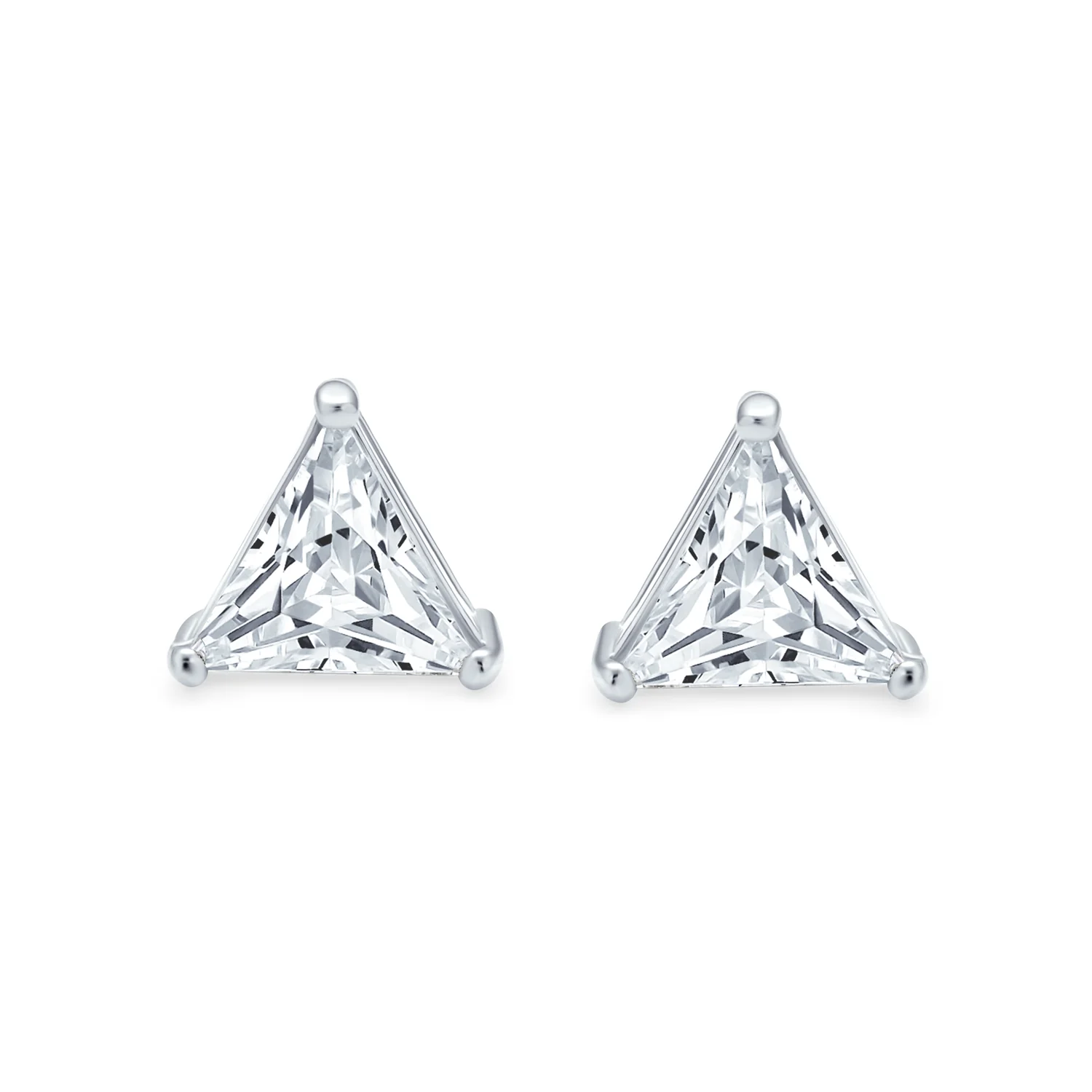 Triangle CZ Stud Earrings for Men, Yellow Gold Sterling Silver, 3 Prong Set - Image 3