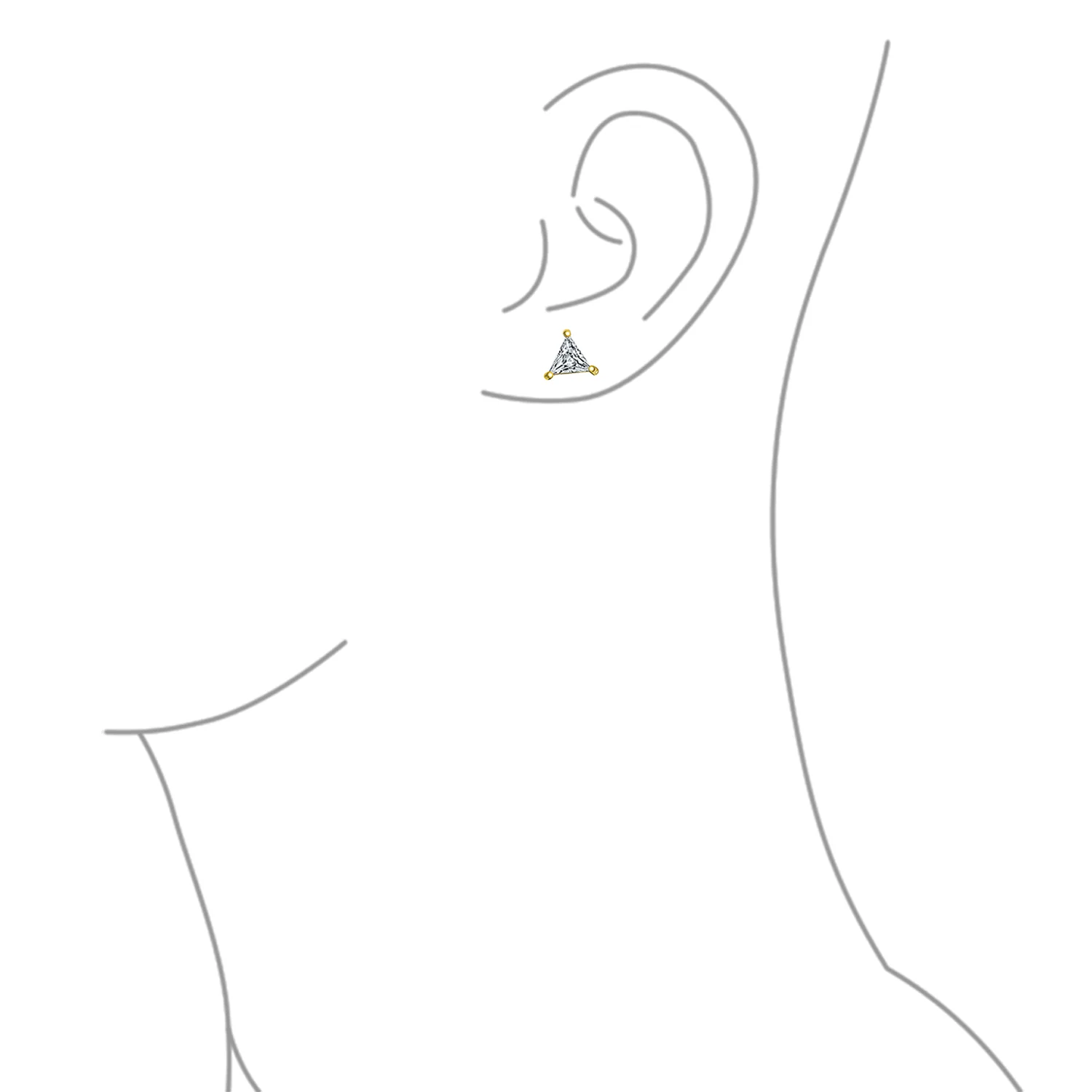 Triangle CZ Stud Earrings for Men, Yellow Gold Sterling Silver, 3 Prong Set - Image 9