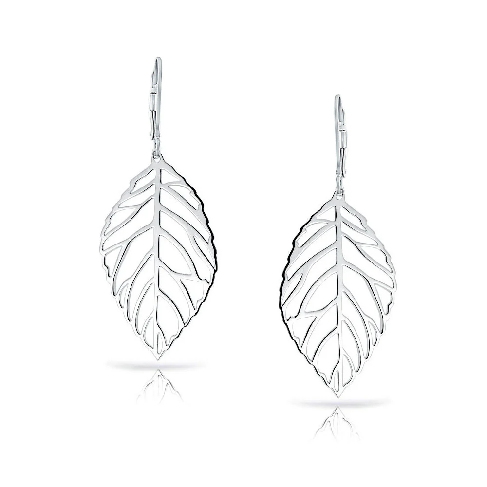 Tribal Boho Lightweight Leaf Feather Dangle Earrings  Sterling Silver Jewelry - Image 3