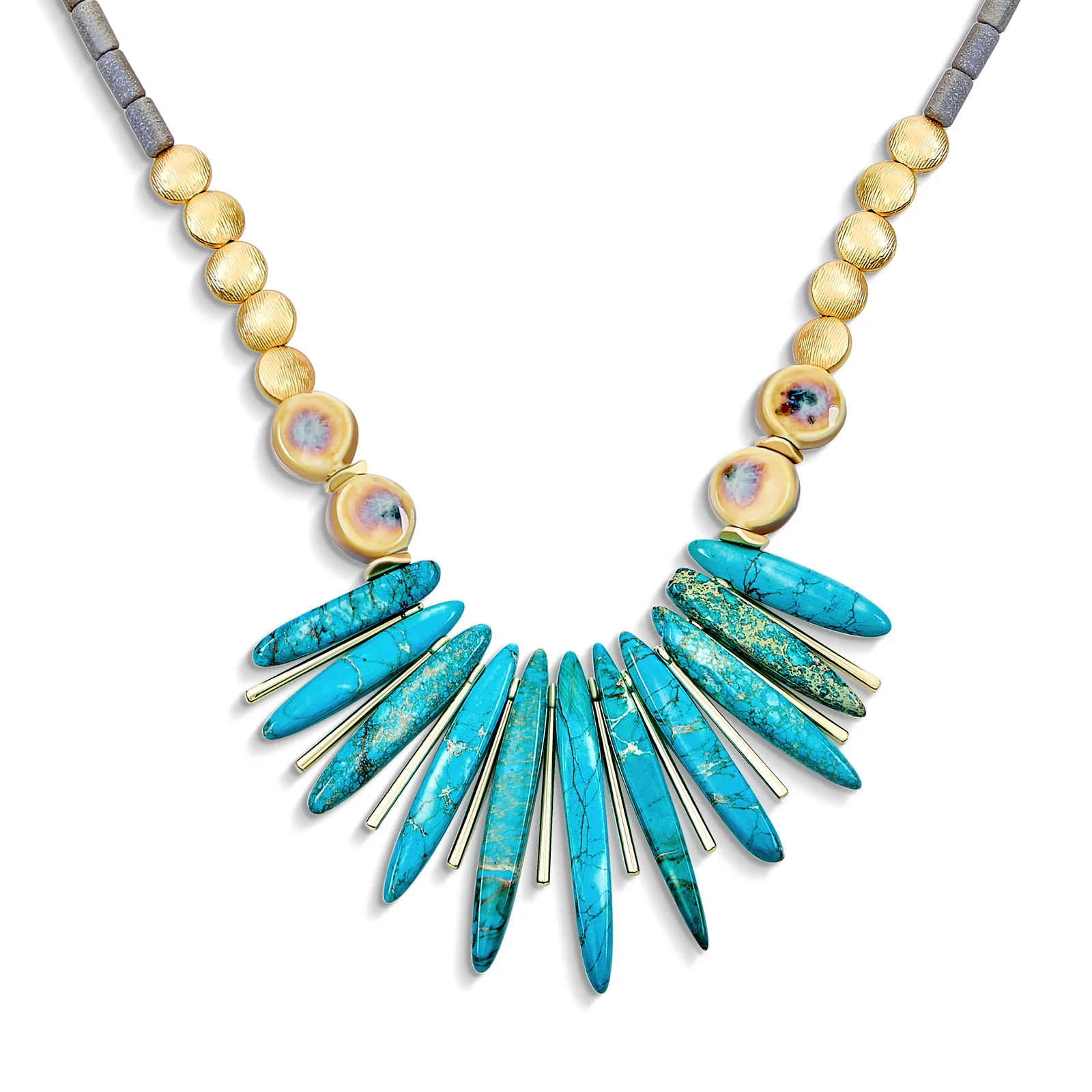 Blue Speckle Irregular Stone Bib Fan Statement Collar Necklaces Adjustable - Image 3
