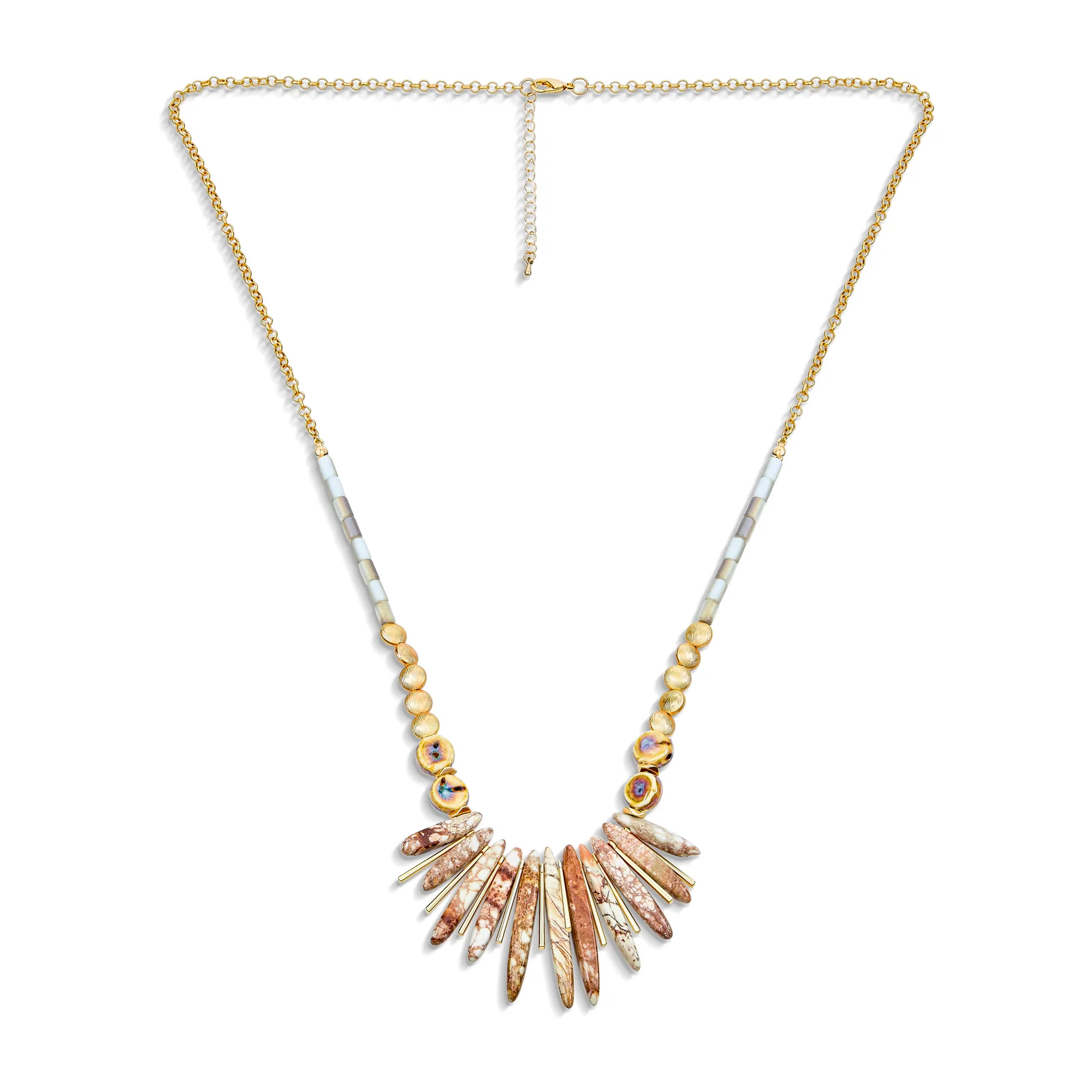 Blue Speckle Irregular Stone Bib Fan Statement Collar Necklaces Adjustable - Image 4