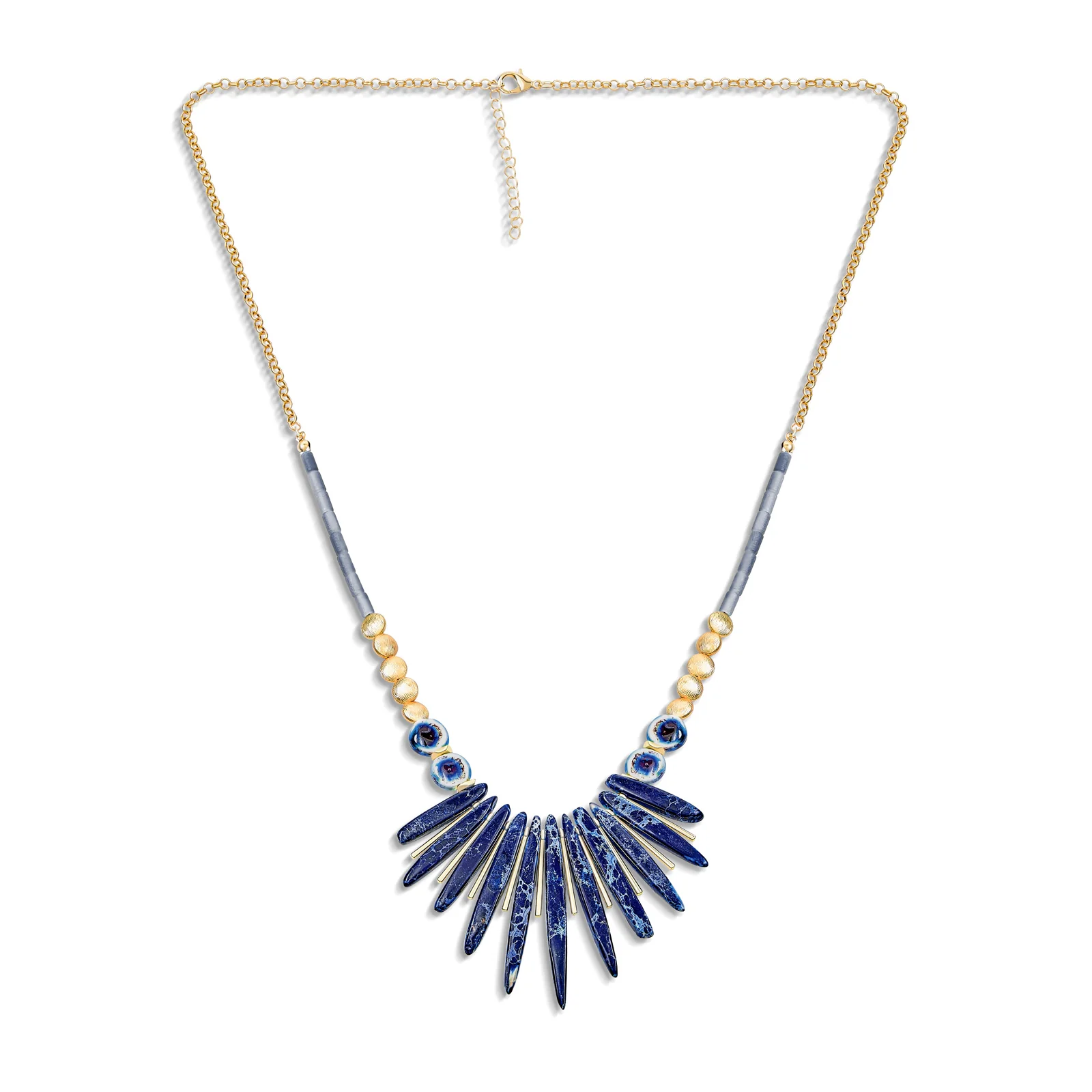 Blue Speckle Irregular Stone Bib Fan Statement Collar Necklaces Adjustable - Image 5