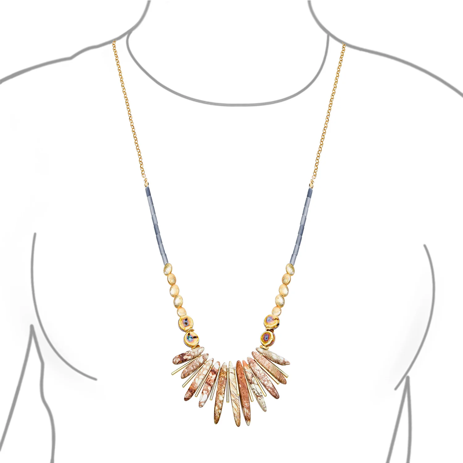 Blue Speckle Irregular Stone Bib Fan Statement Collar Necklaces Adjustable - Image 7