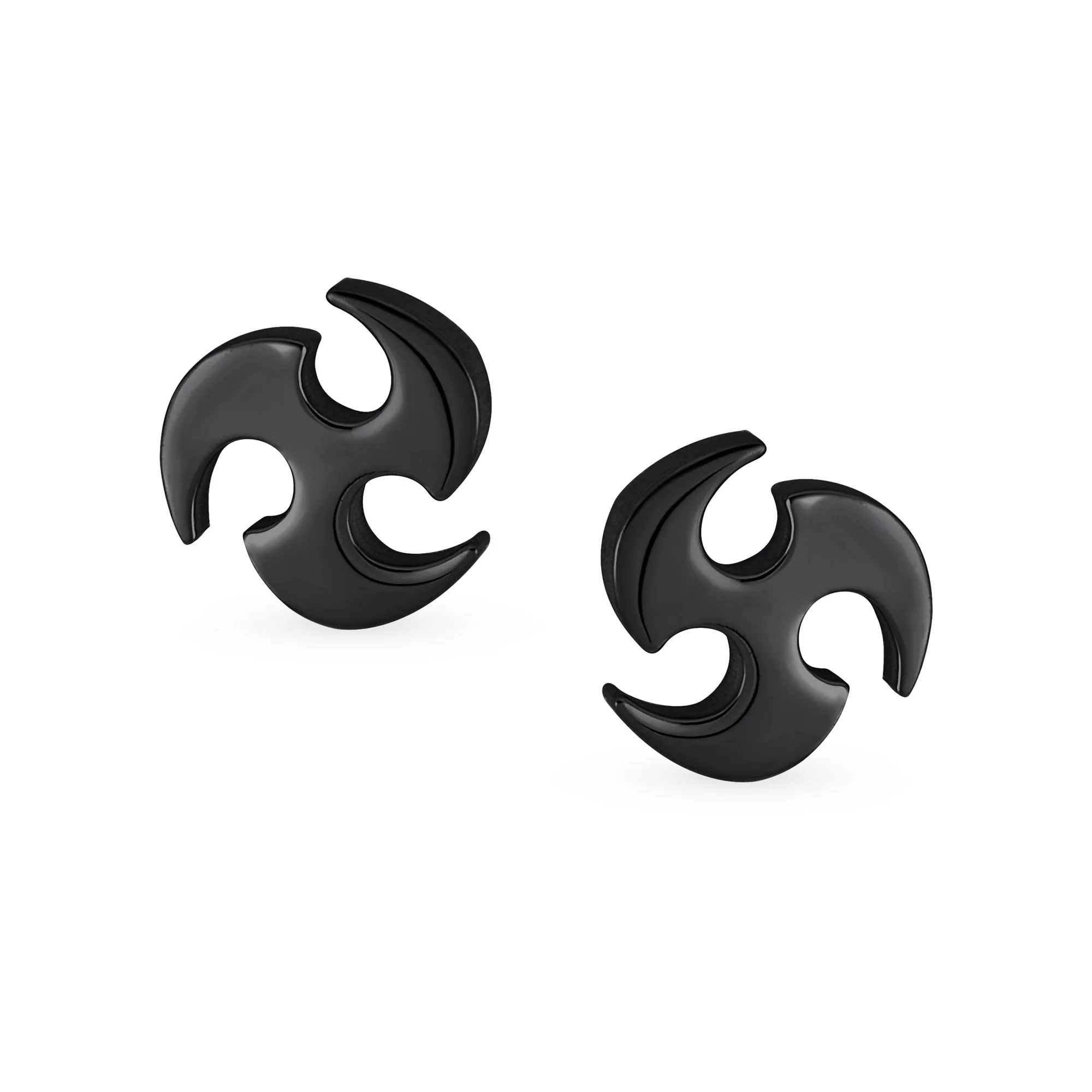 Unisex Tribal Star Swirl Stud Earrings Silver & Black Steel - Image 3