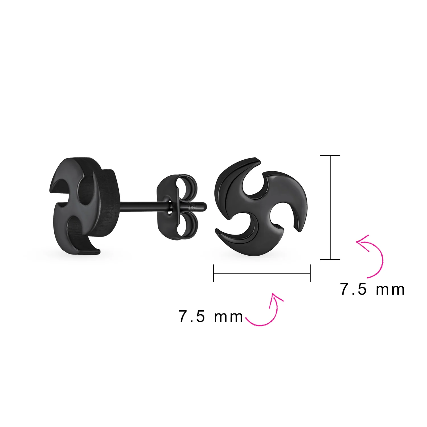 Unisex Tribal Star Swirl Stud Earrings Silver & Black Steel - Image 7