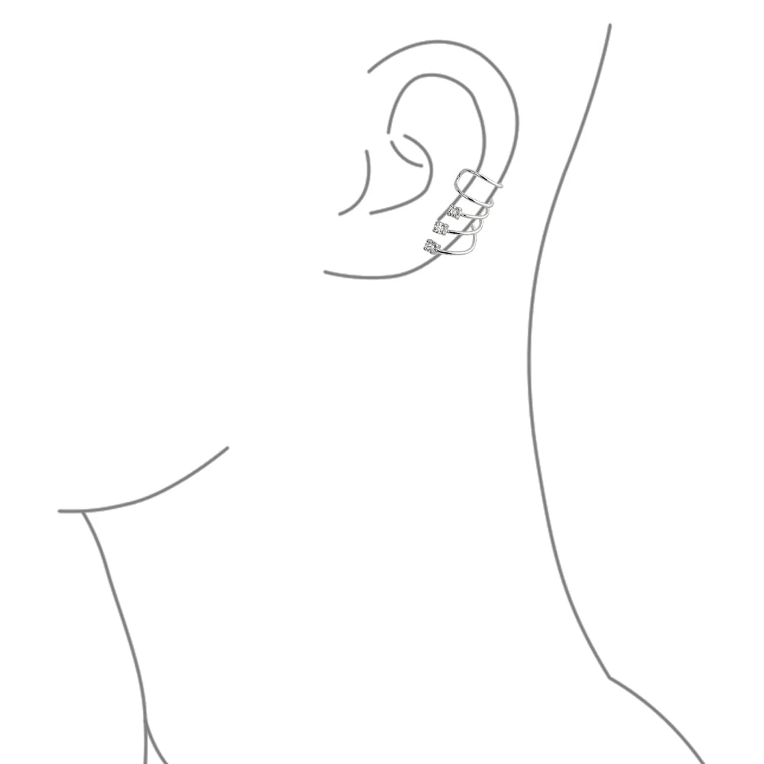 Triple Spiral CZ Curved Crawlers Ear Cuff Cartilage Earrings Gold Plated Silver - Image 7