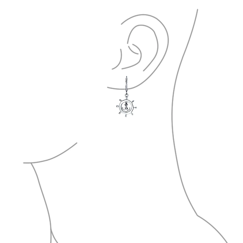 Tropical Beach Nautical Anchor Lever Back Dangle Earrings in Sterling Silver - Image 2