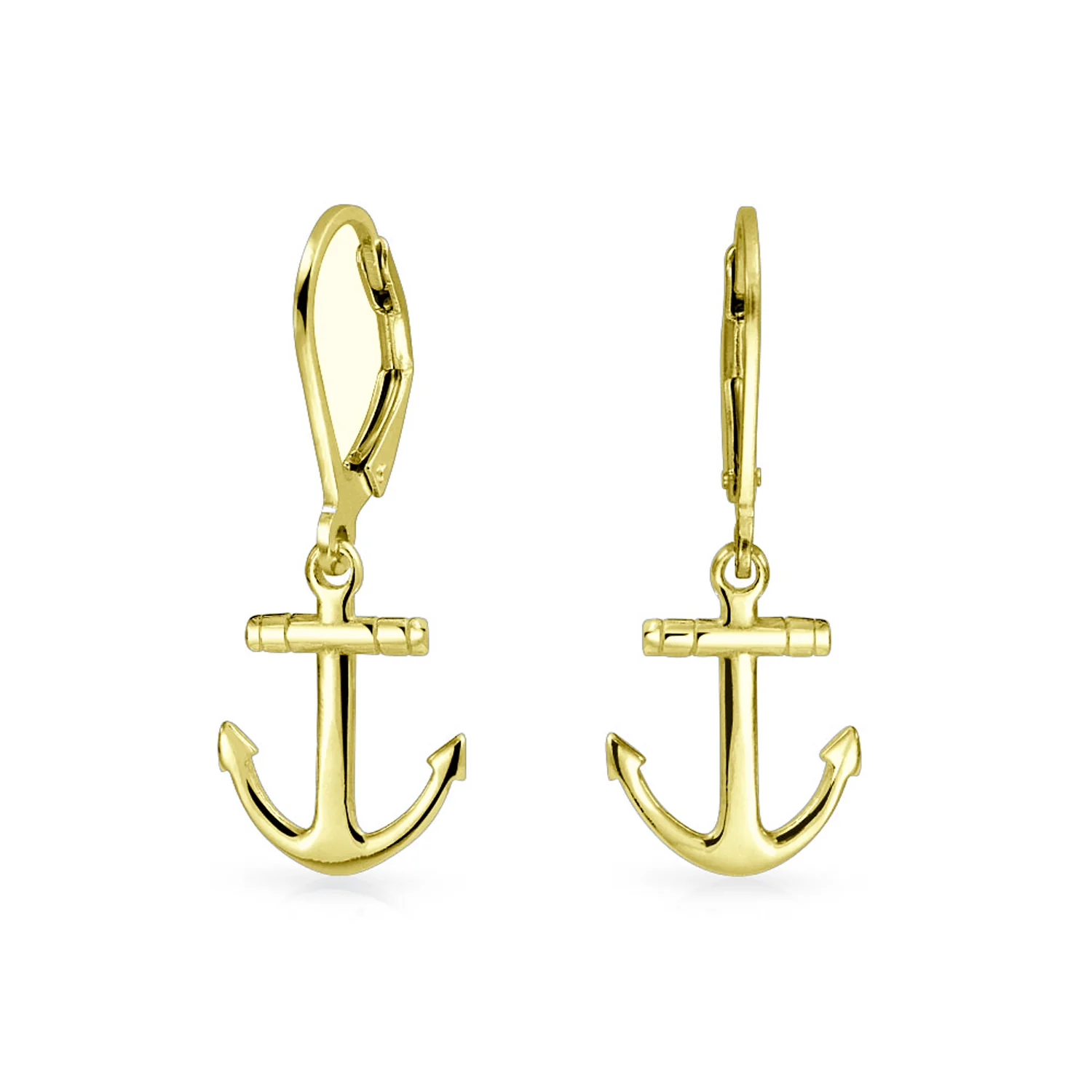 Tropical Beach Anchor Leverback Dangle Earrings 14K Gold Plated Sterling Silver - Image 2
