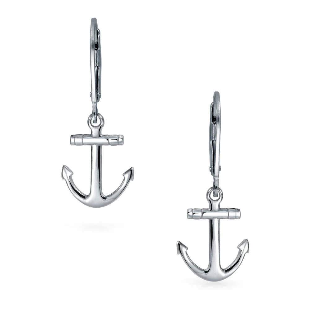 Tropical Beach Anchor Leverback Dangle Earrings 14K Gold Plated Sterling Silver - Image 3