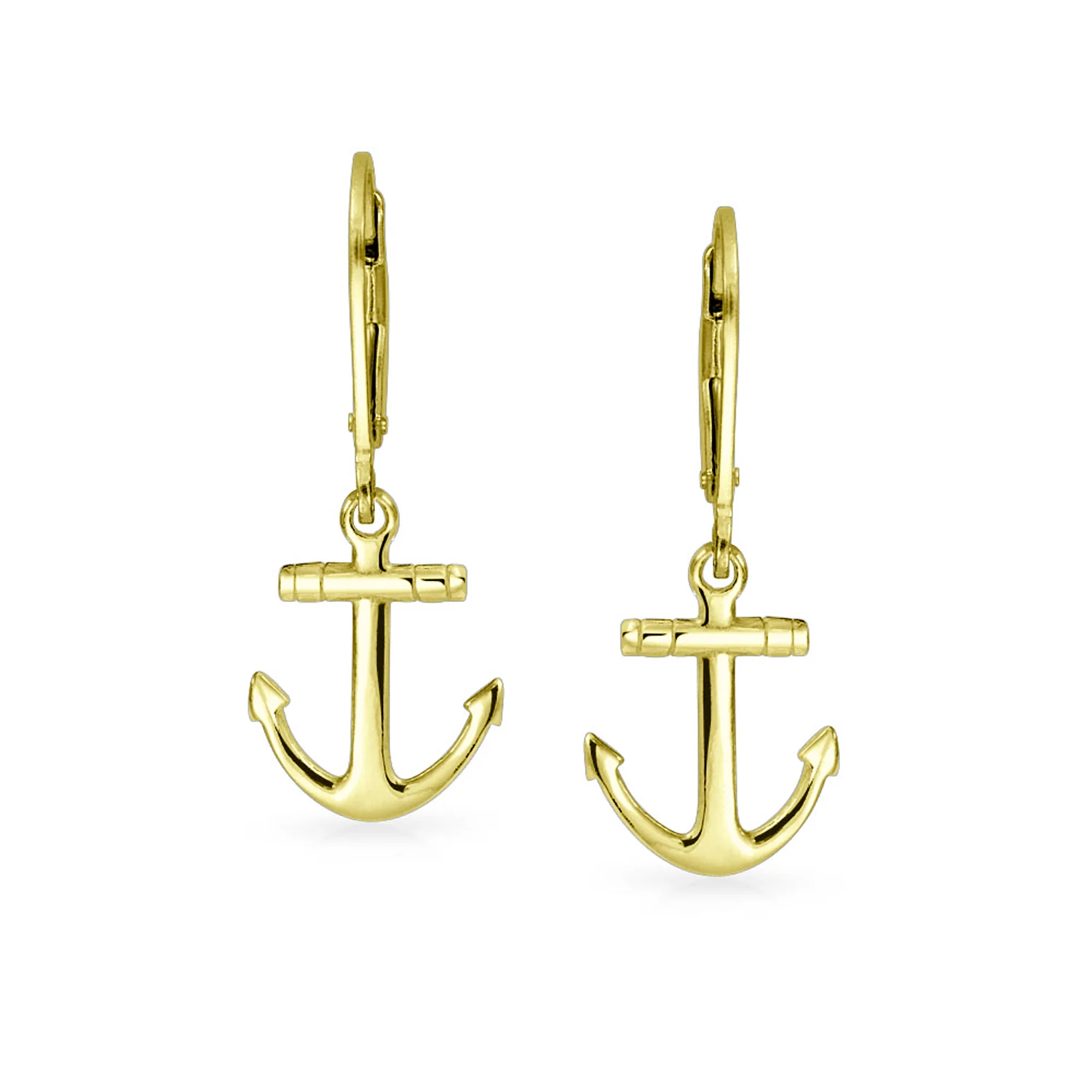 Tropical Beach Anchor Leverback Dangle Earrings 14K Gold Plated Sterling Silver - Image 4