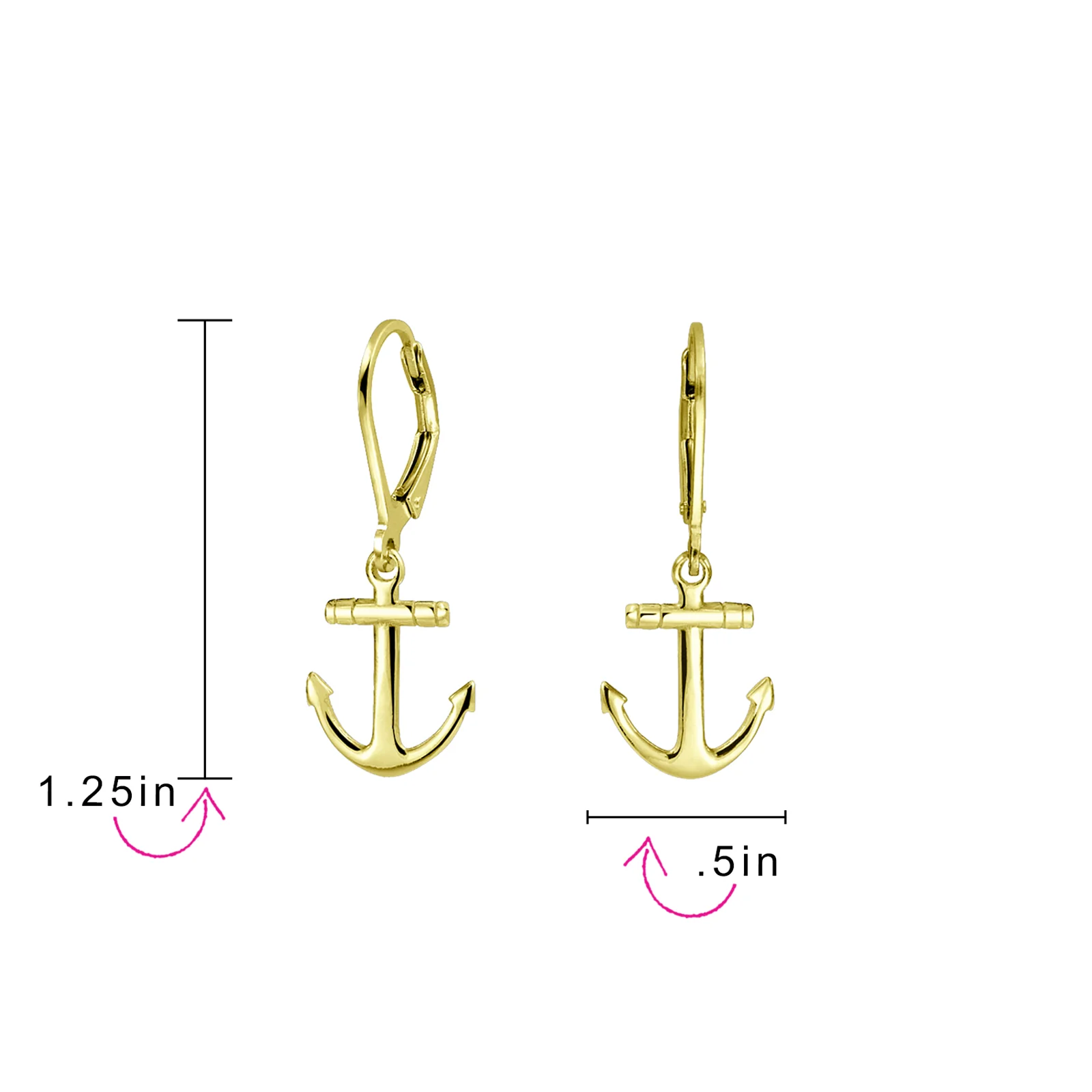 Tropical Beach Anchor Leverback Dangle Earrings 14K Gold Plated Sterling Silver - Image 6