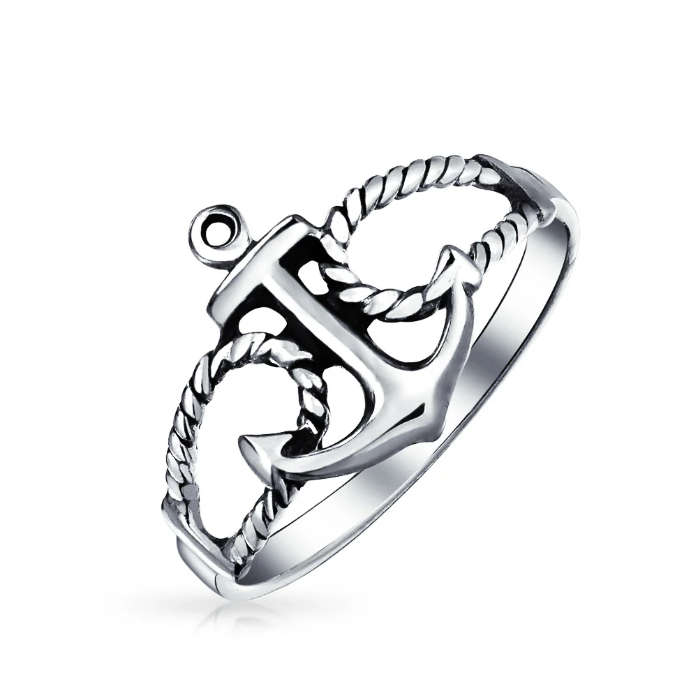 Nautical Sailor Boat Rope Anchor Ring Band Oxidized .925 Sterling Silver - Image 8