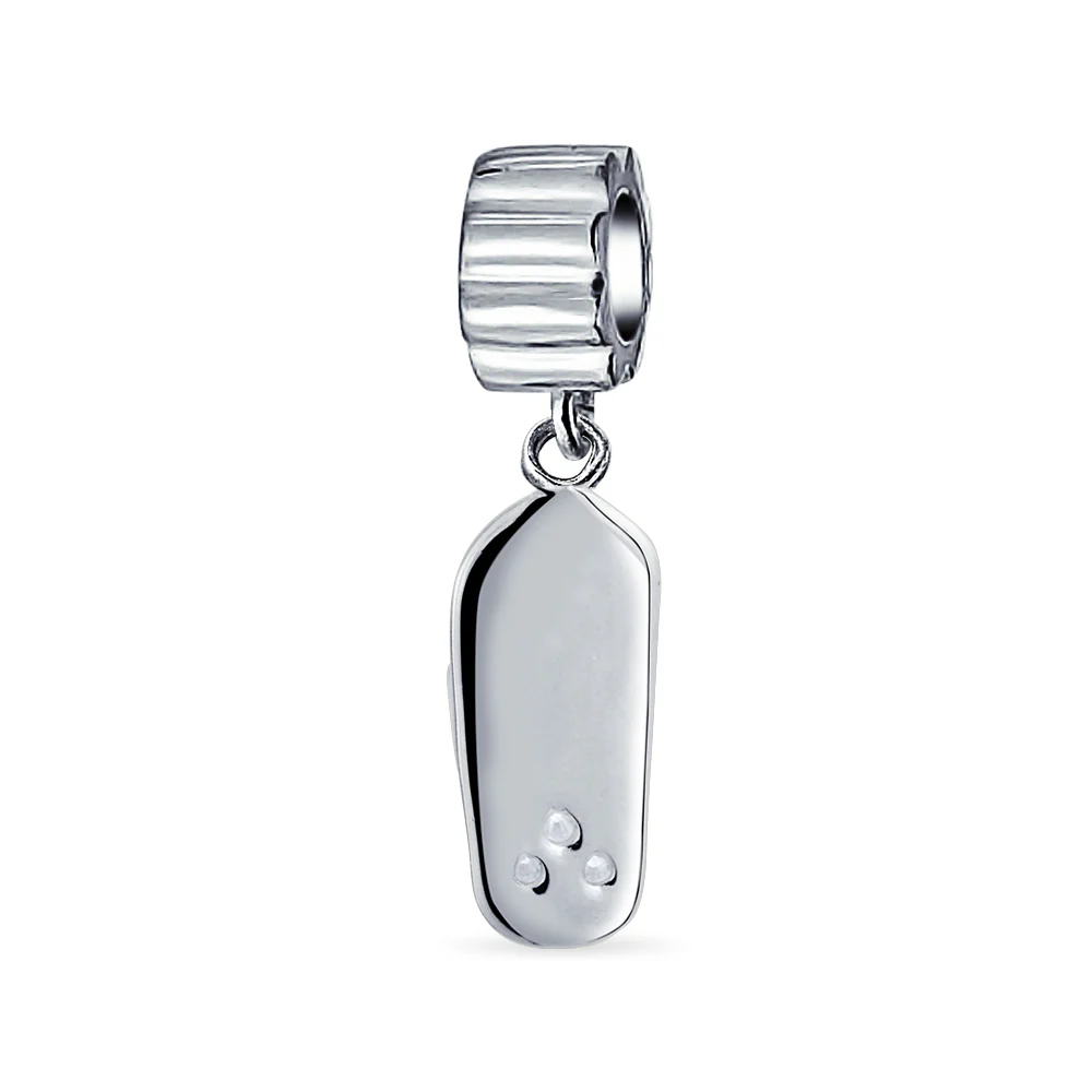 Tropical Beach Flip Flop Sandal Charm Bead with CZ Accent in Sterling Silver - Image 2