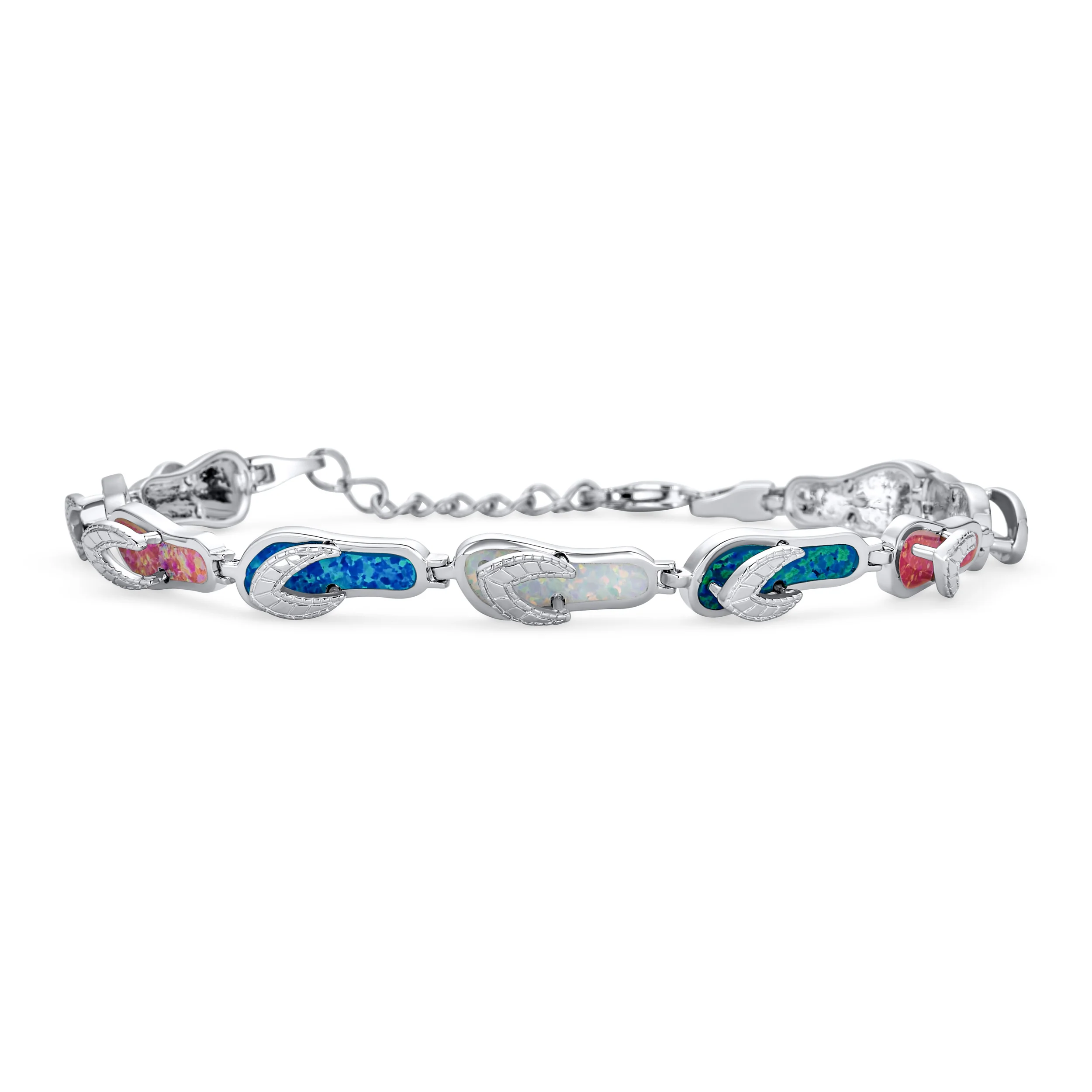 Tropical Vacation Beach Multi Color Flip Flop Sandal Created Opal Bracelet .925 Sterling Silver - Image 2