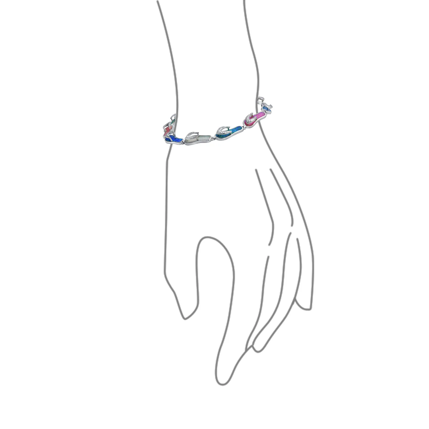 Tropical Vacation Beach Multi Color Flip Flop Sandal Created Opal Bracelet .925 Sterling Silver - Image 4