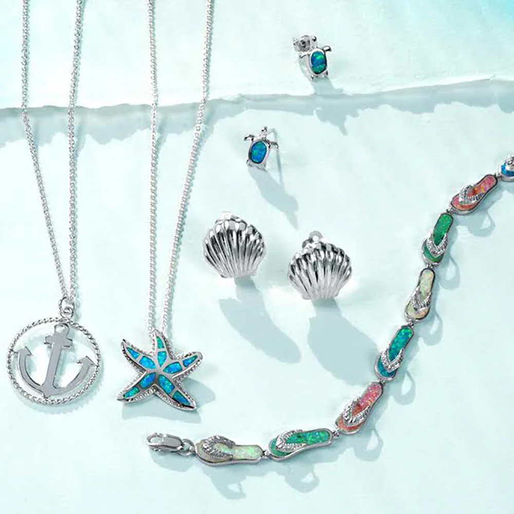 Tropical Vacation Beach Multi Color Flip Flop Sandal Created Opal Bracelet .925 Sterling Silver - Image 6