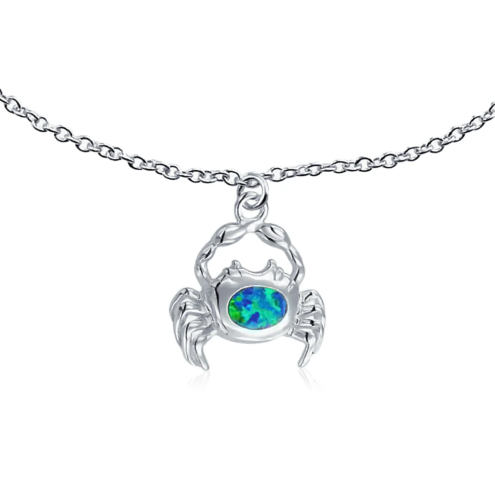 Tropical Beach Sand Crab Blue Opal Charm Anklet Ankle Bracelet Sterling Silver - Image 2