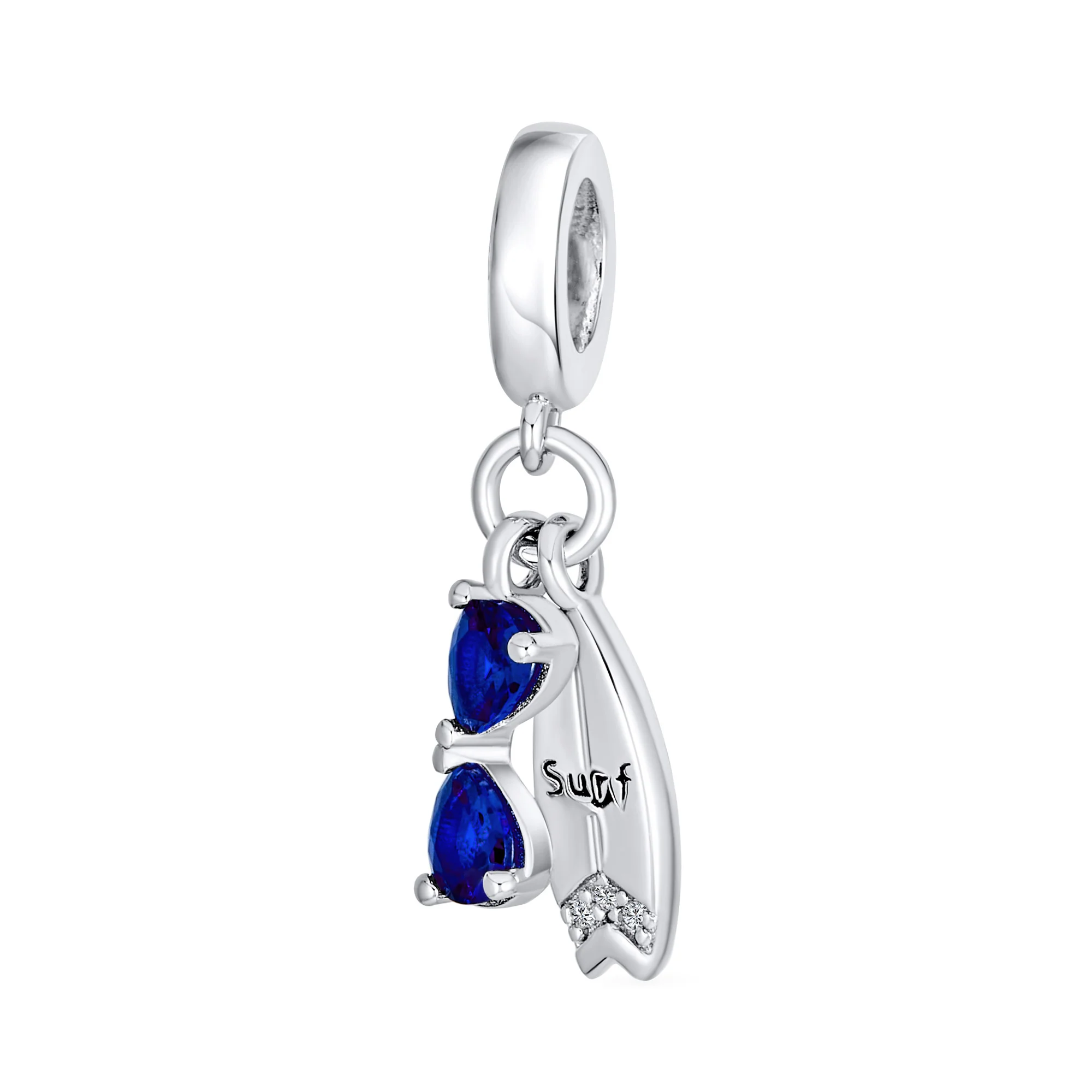 Set of 2 Beach Flip Flop Sandal Blue CZ Sunglasses Surfboard Dangle Charm Bead - Image 4