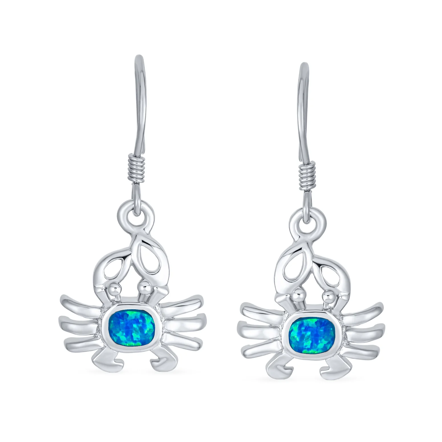 Tropical Blue Opal Dangle Gemstone Earrings Sterling Silver Crab Design - Image 2