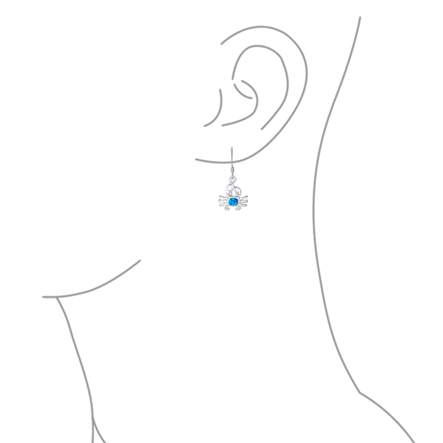 Tropical Blue Opal Dangle Gemstone Earrings Sterling Silver Crab Design - Image 3