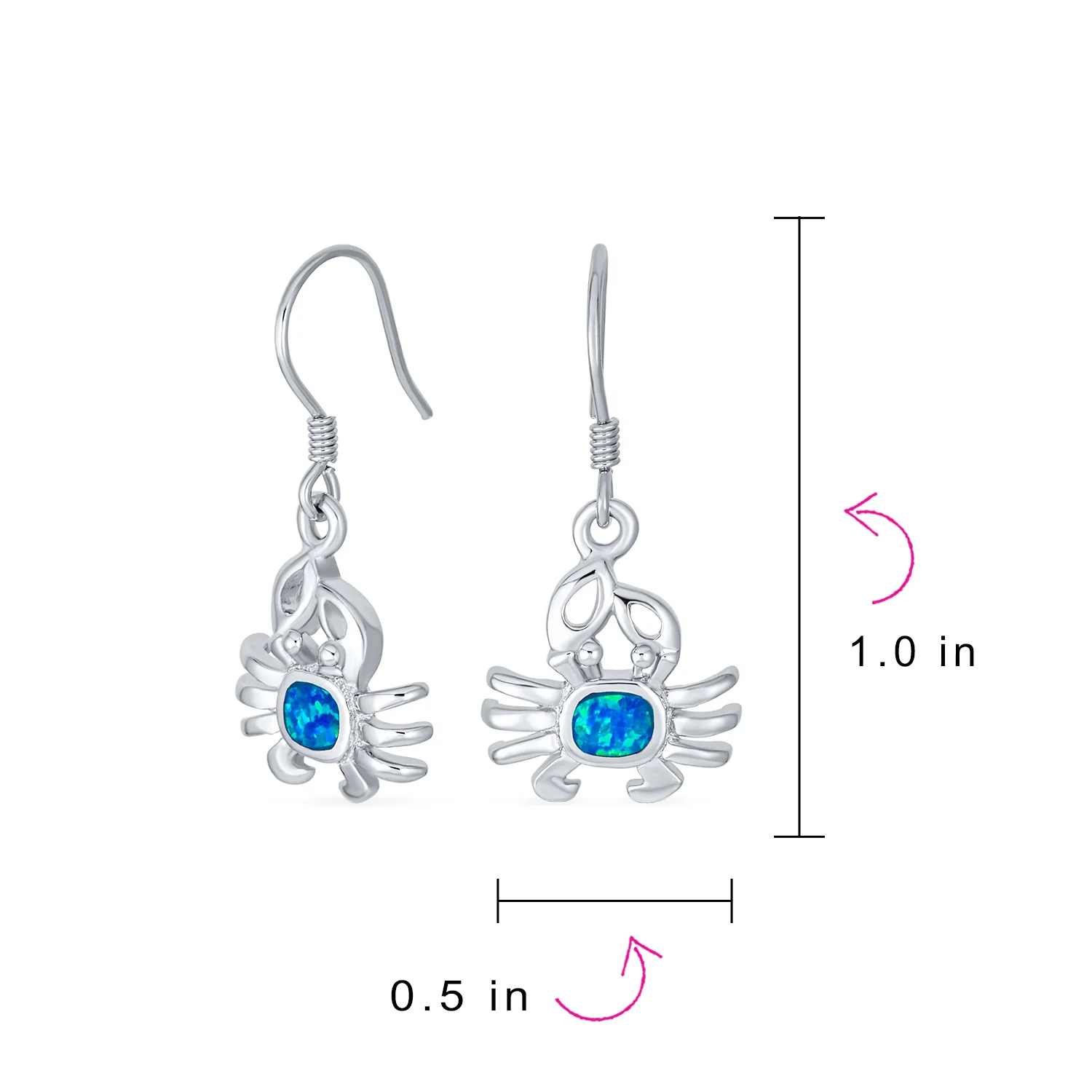 Tropical Blue Opal Dangle Gemstone Earrings Sterling Silver Crab Design - Image 4