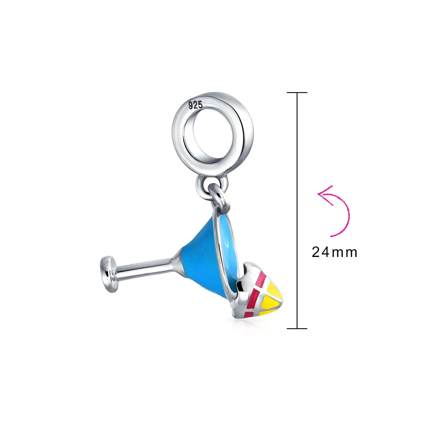 Tropical Drink Glass Charm Bead Blue Enamel Sterling Silver European Bracelet - Image 3