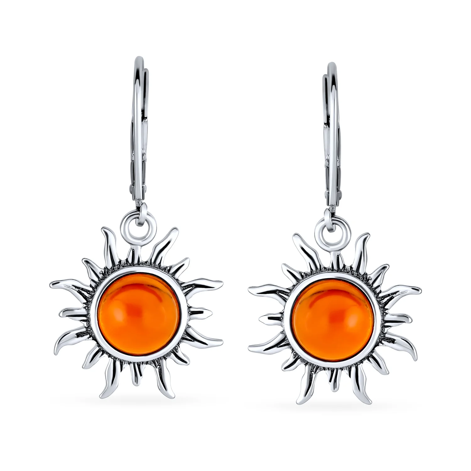 Tropical Honeymoon Dangle Gemstone Earrings with Amber and Sterling Silver - Image 3