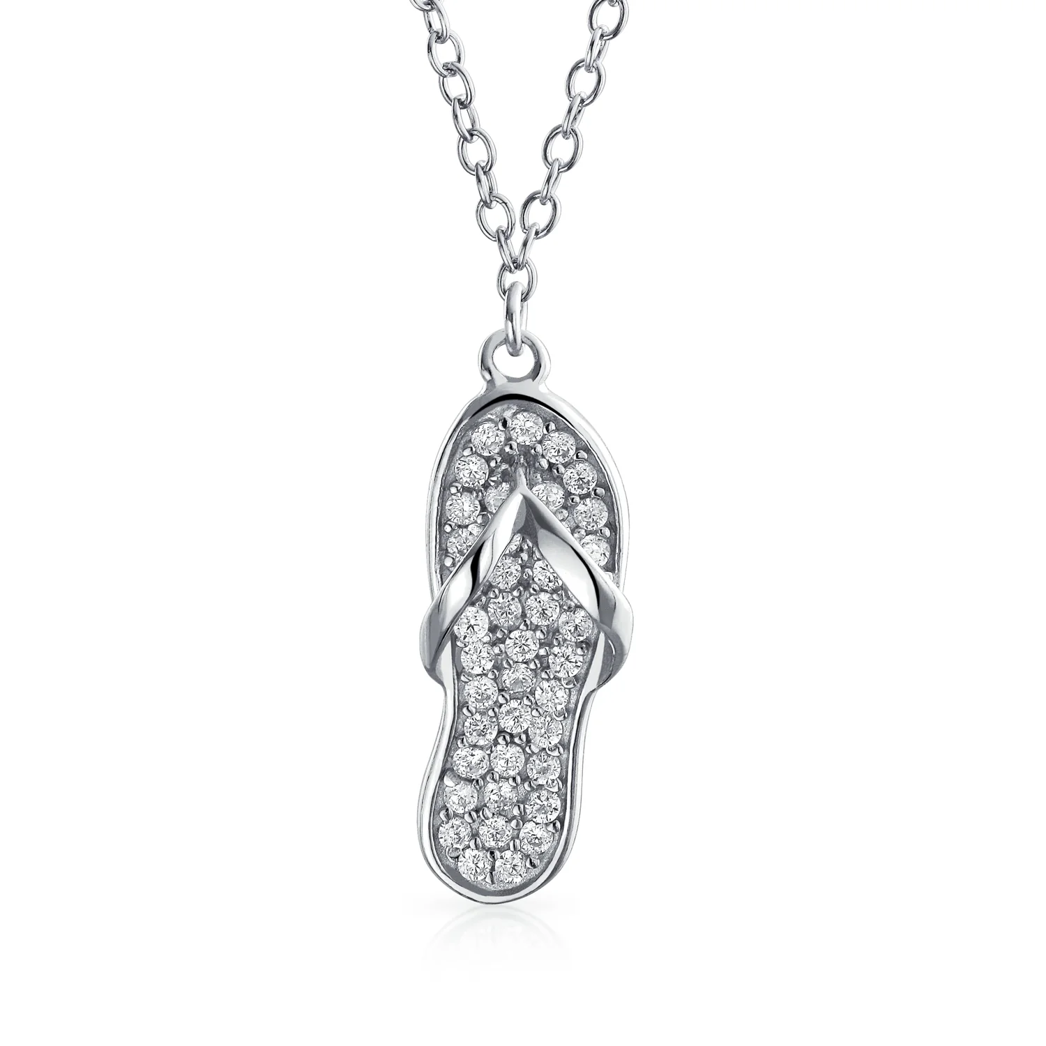 Tropical Nautical CZ Flip Flop Sandal Pendant Necklace 14K Gold Plated Silver - Image 2