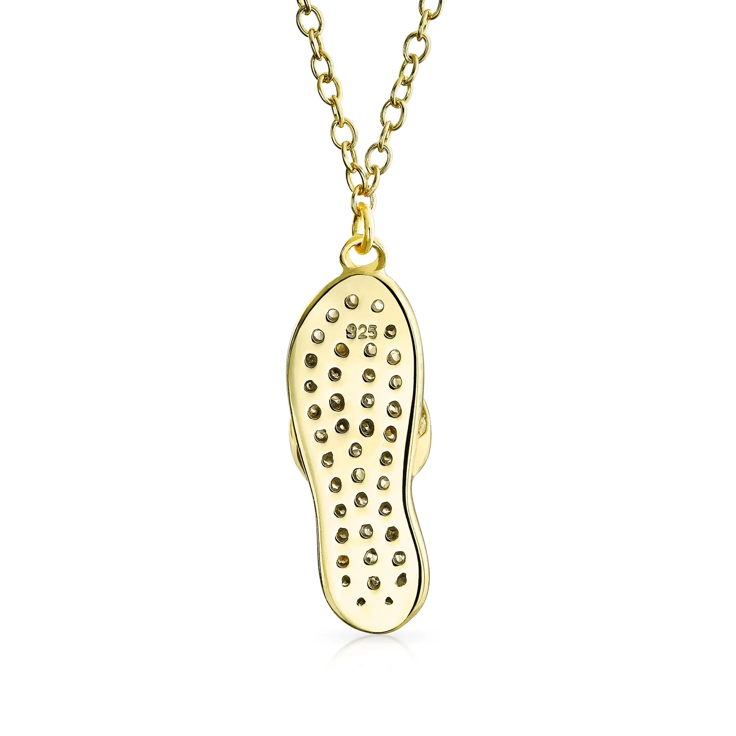 Tropical Nautical CZ Flip Flop Sandal Pendant Necklace 14K Gold Plated Silver - Image 3